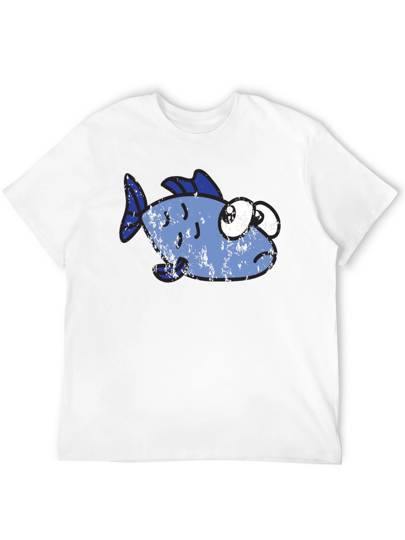Funny Distressed Cartoon Fish Graphic T-Shirt