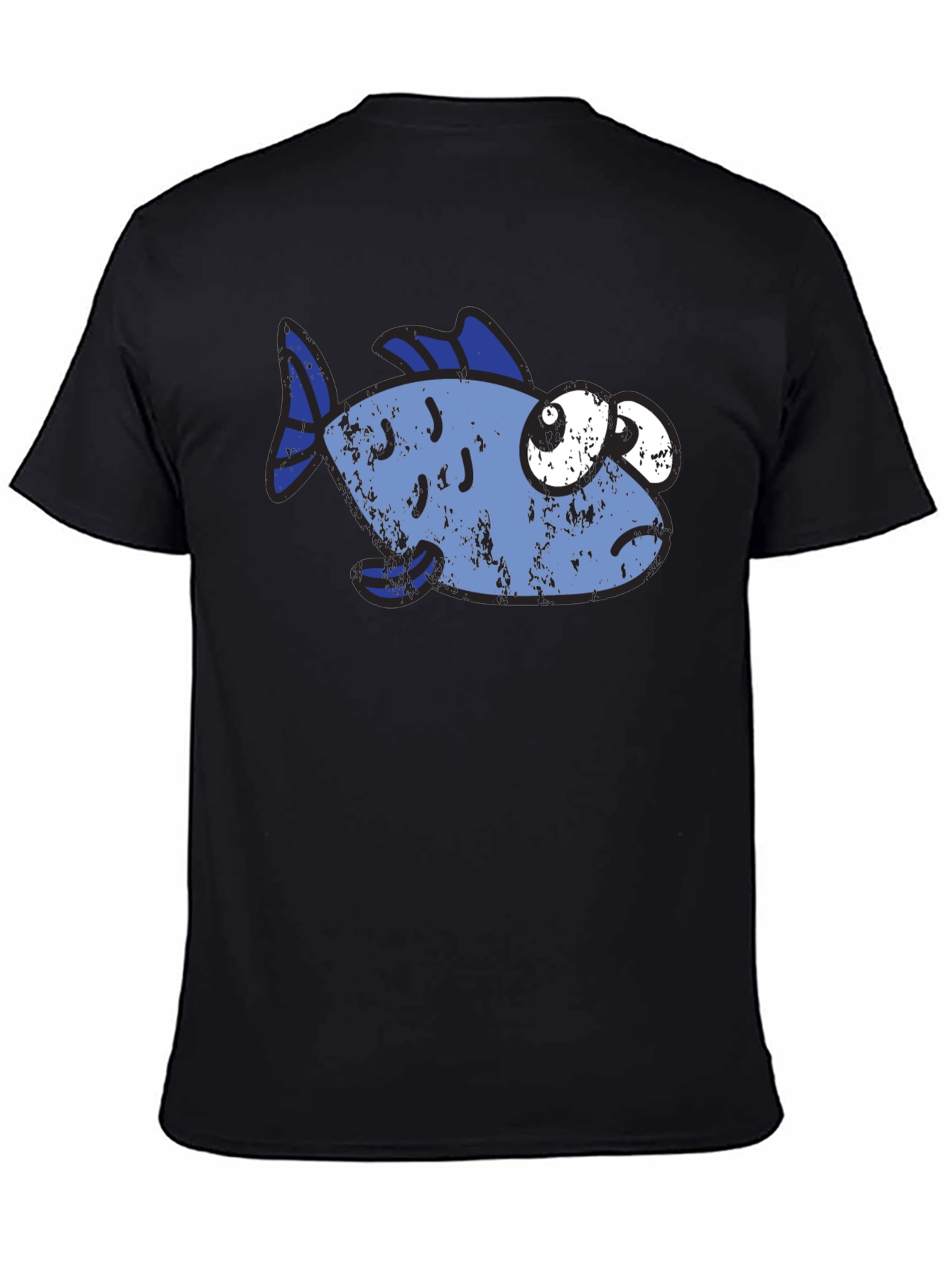 Funny Distressed Cartoon Fish Graphic T-Shirt