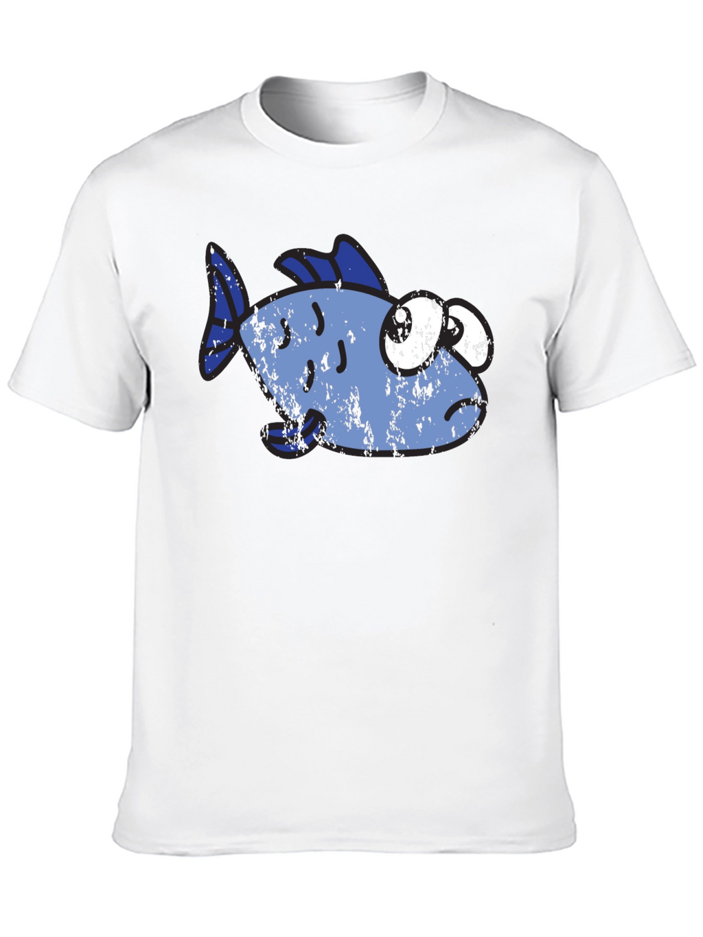 Funny Distressed Cartoon Fish Graphic T-Shirt