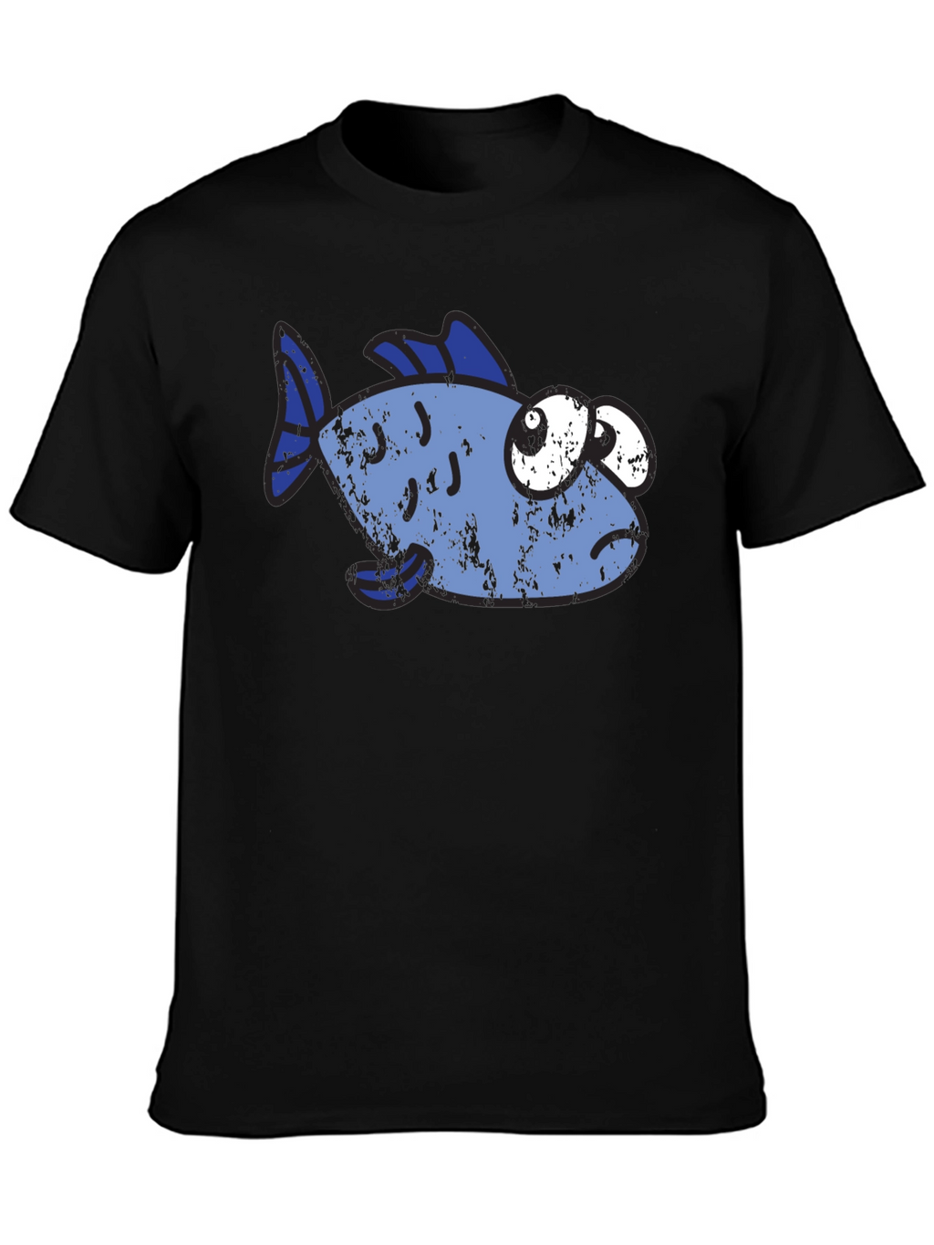 Funny Distressed Cartoon Fish Graphic T-Shirt