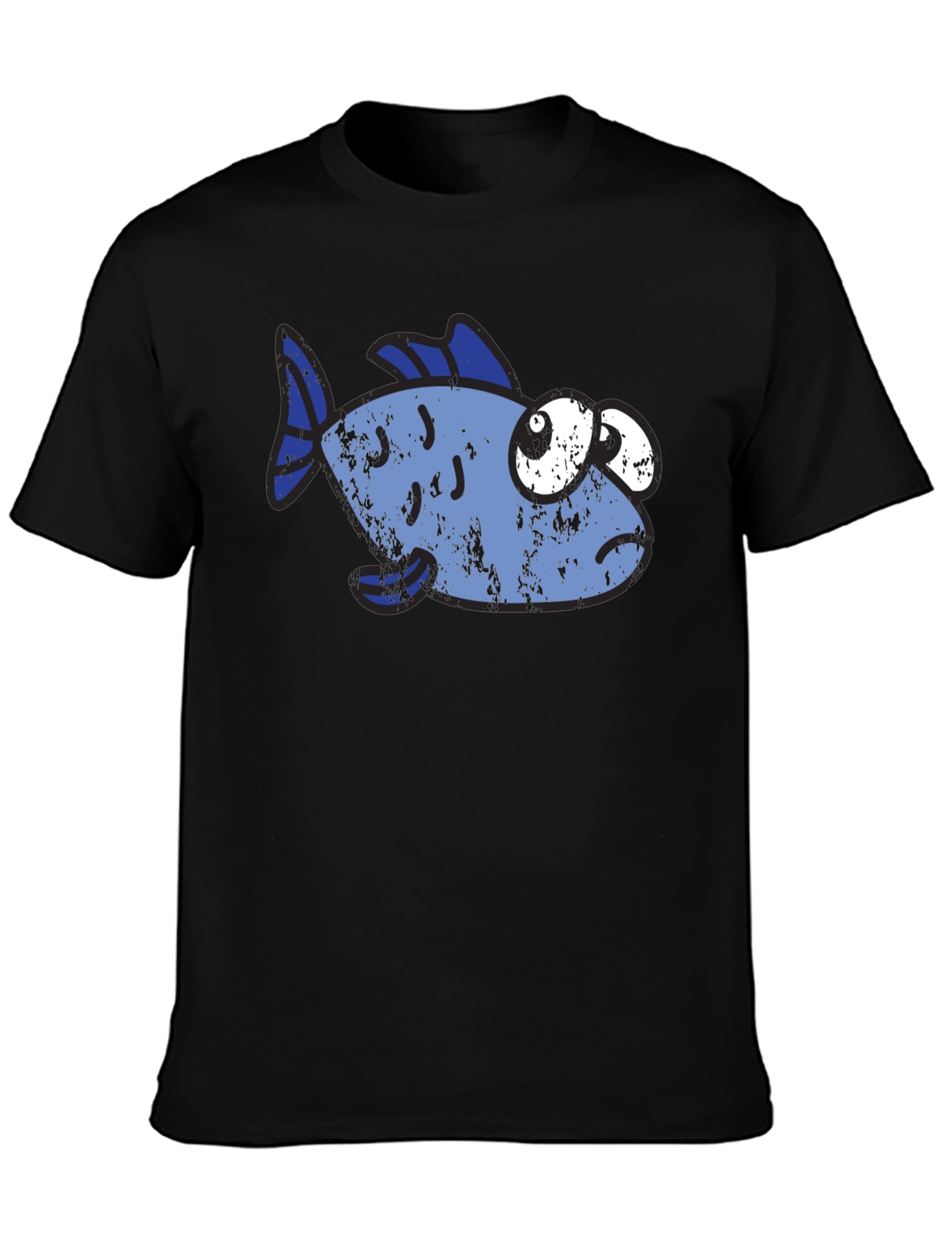 Funny Distressed Cartoon Fish Graphic T-Shirt