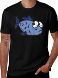 Funny Distressed Cartoon Fish Graphic T-Shirt