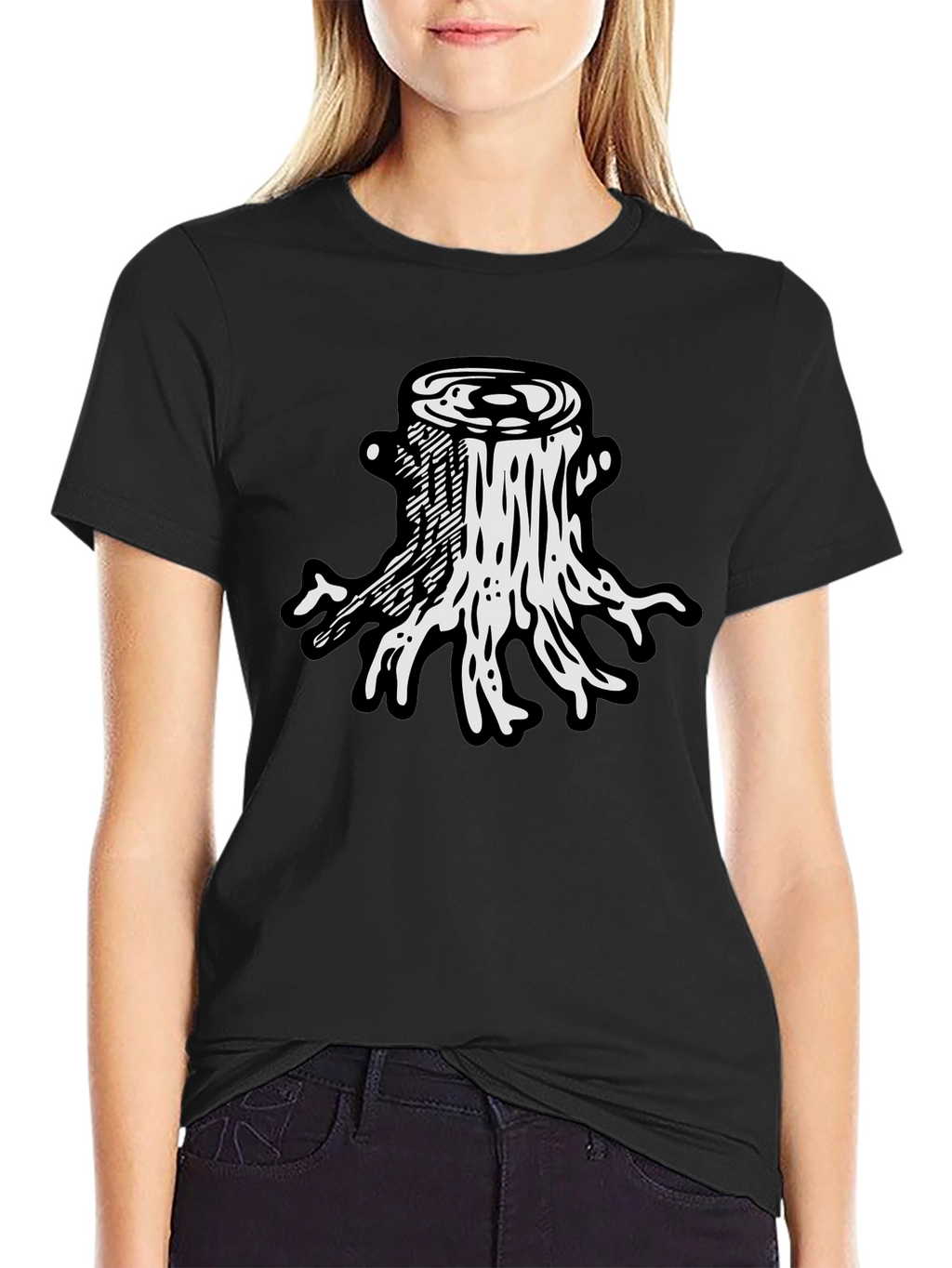Tree Stump Graphic Tee - Black Cotton T-Shirt