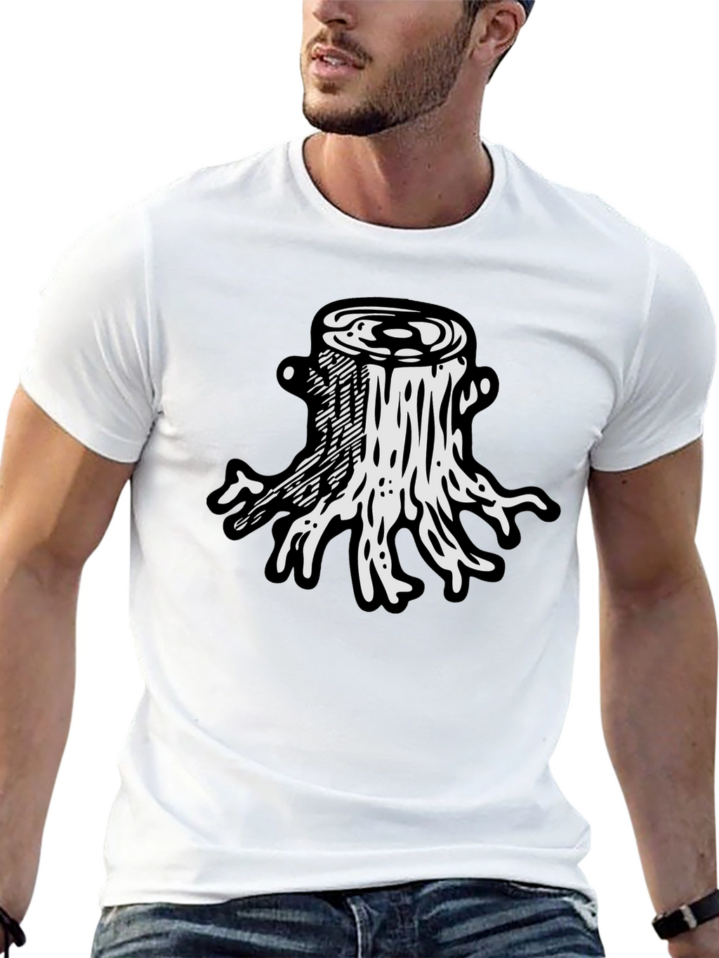 Tree Stump Graphic Tee - Black Cotton T-Shirt