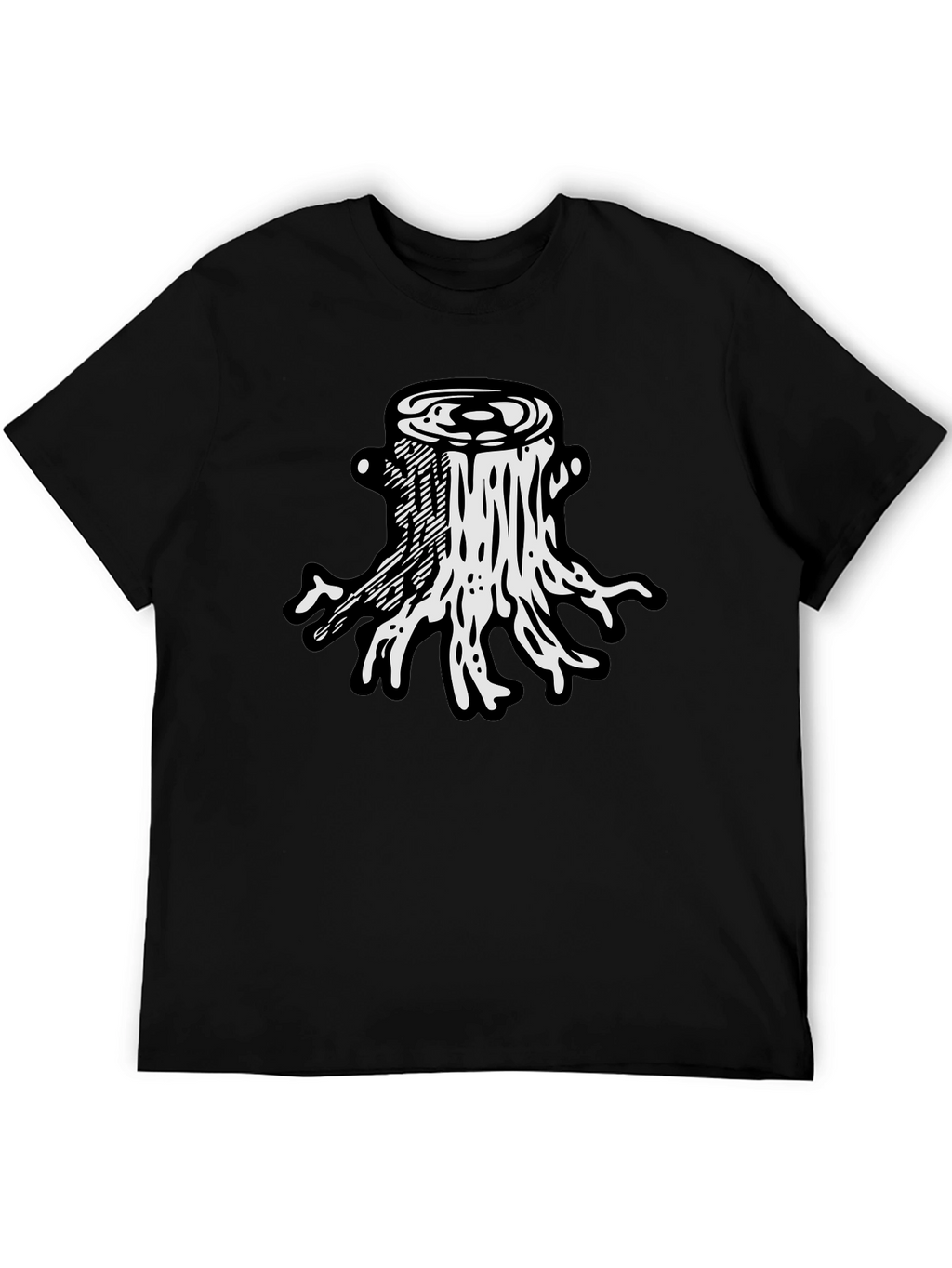 Tree Stump Graphic Tee - Black Cotton T-Shirt