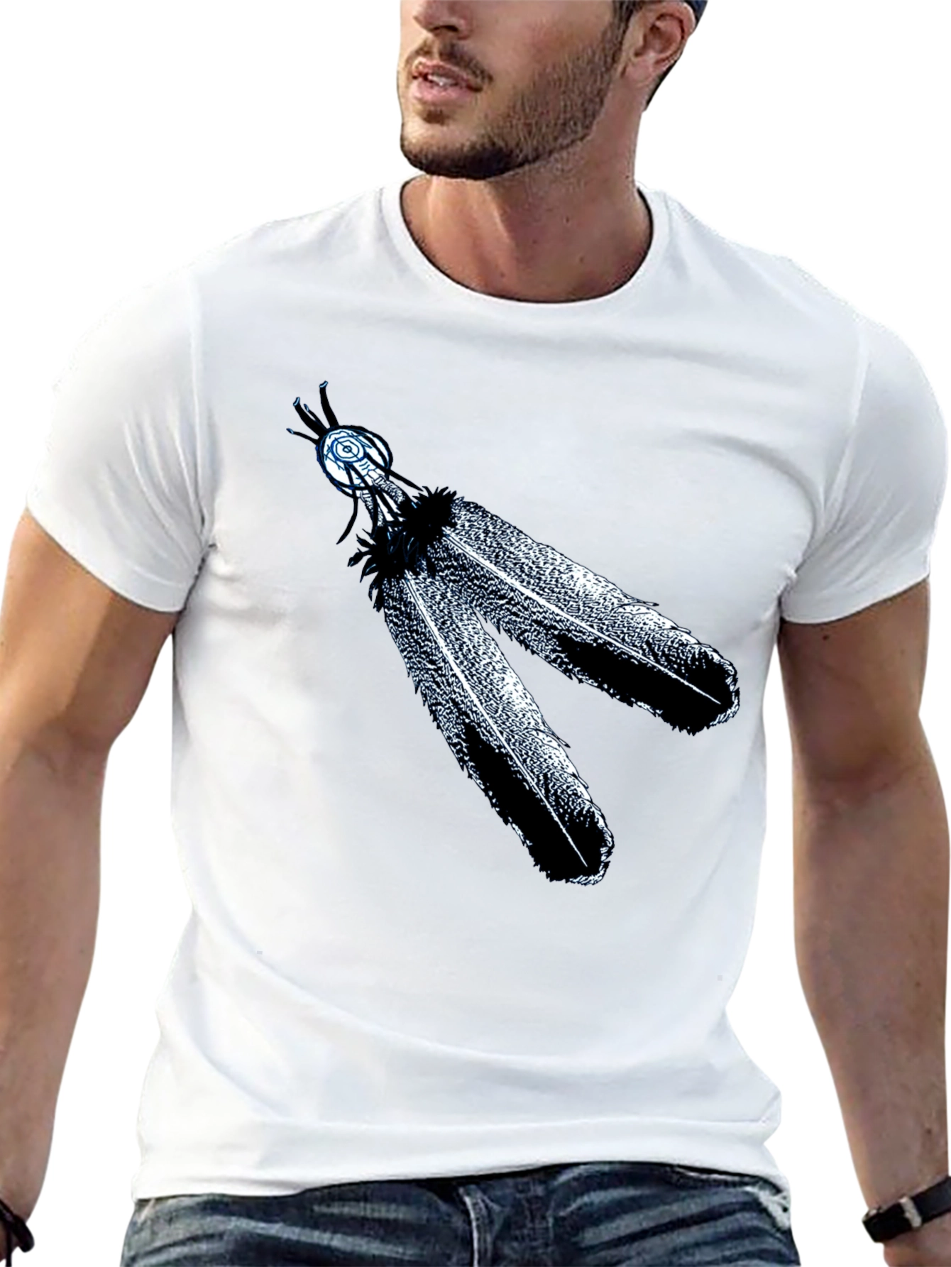 Feather Design Black Tee