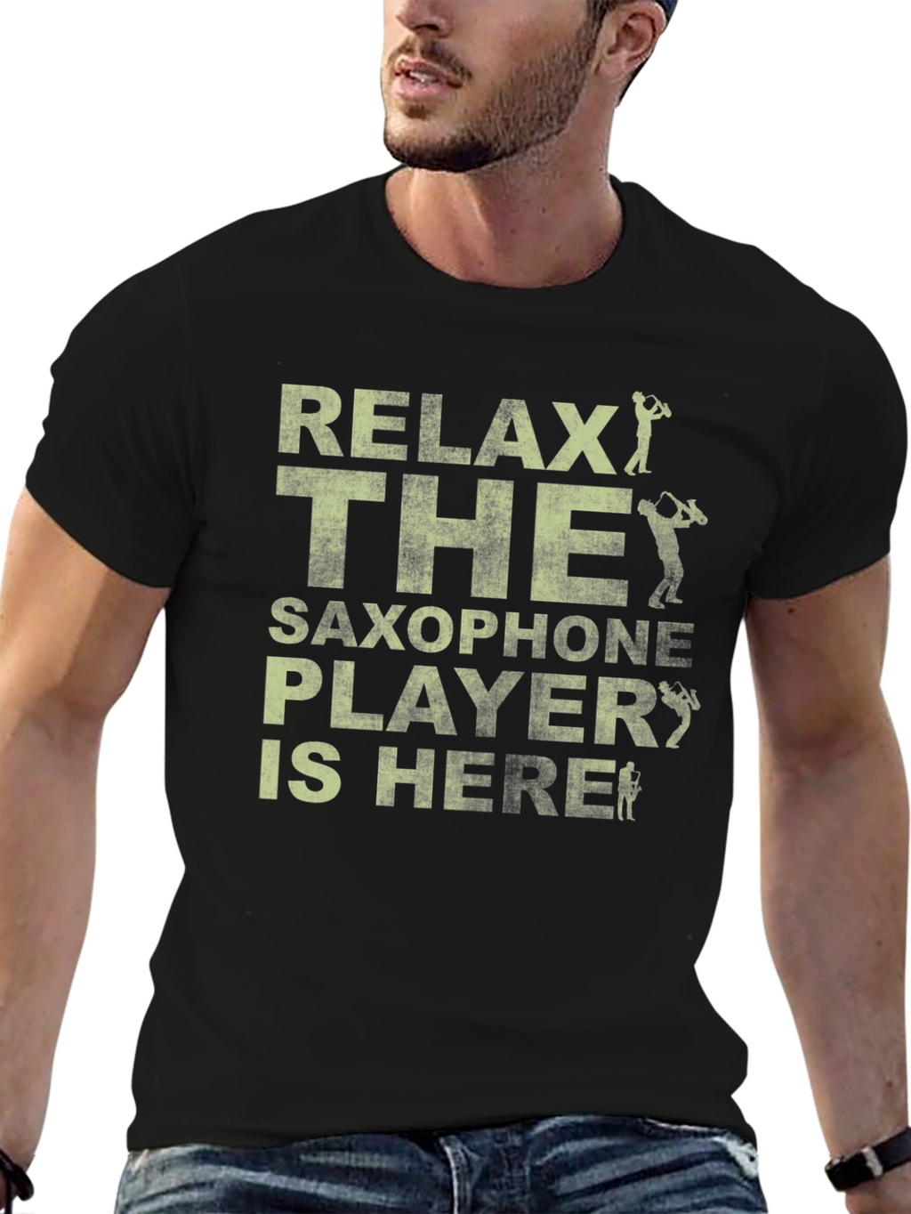Relax Saxophone Player Black Graphic T-Shirt