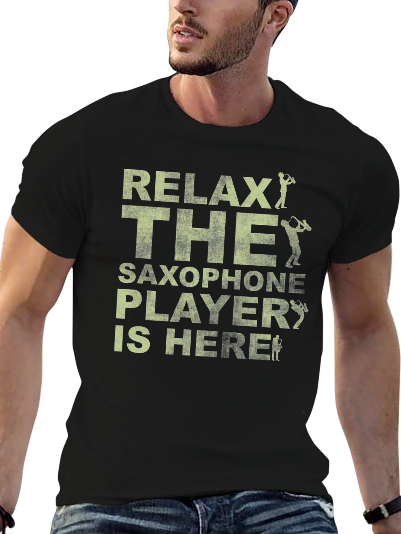 Relax Saxophone Player Black Graphic T-Shirt