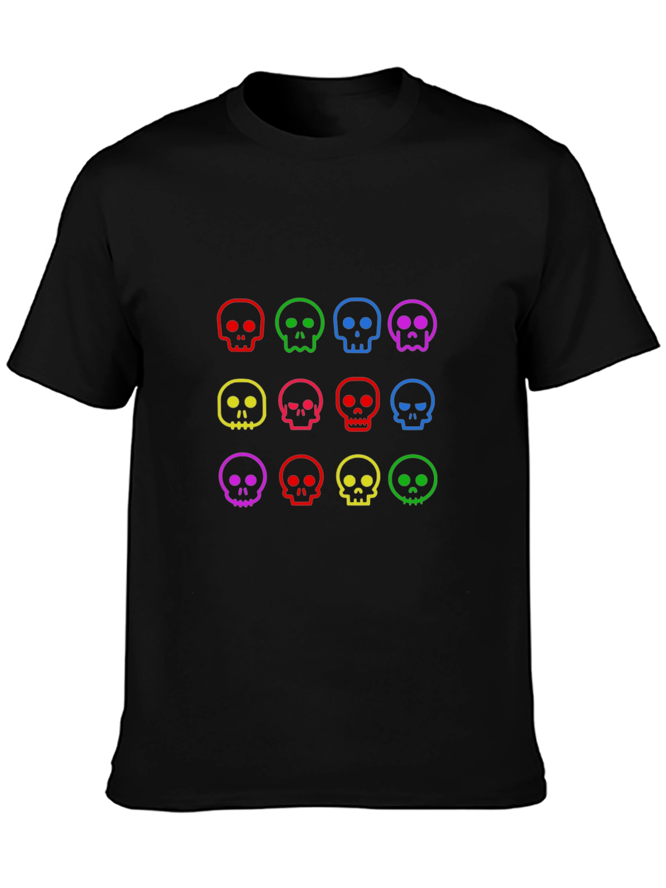 Colorful Skull Graphic Black T-Shirt