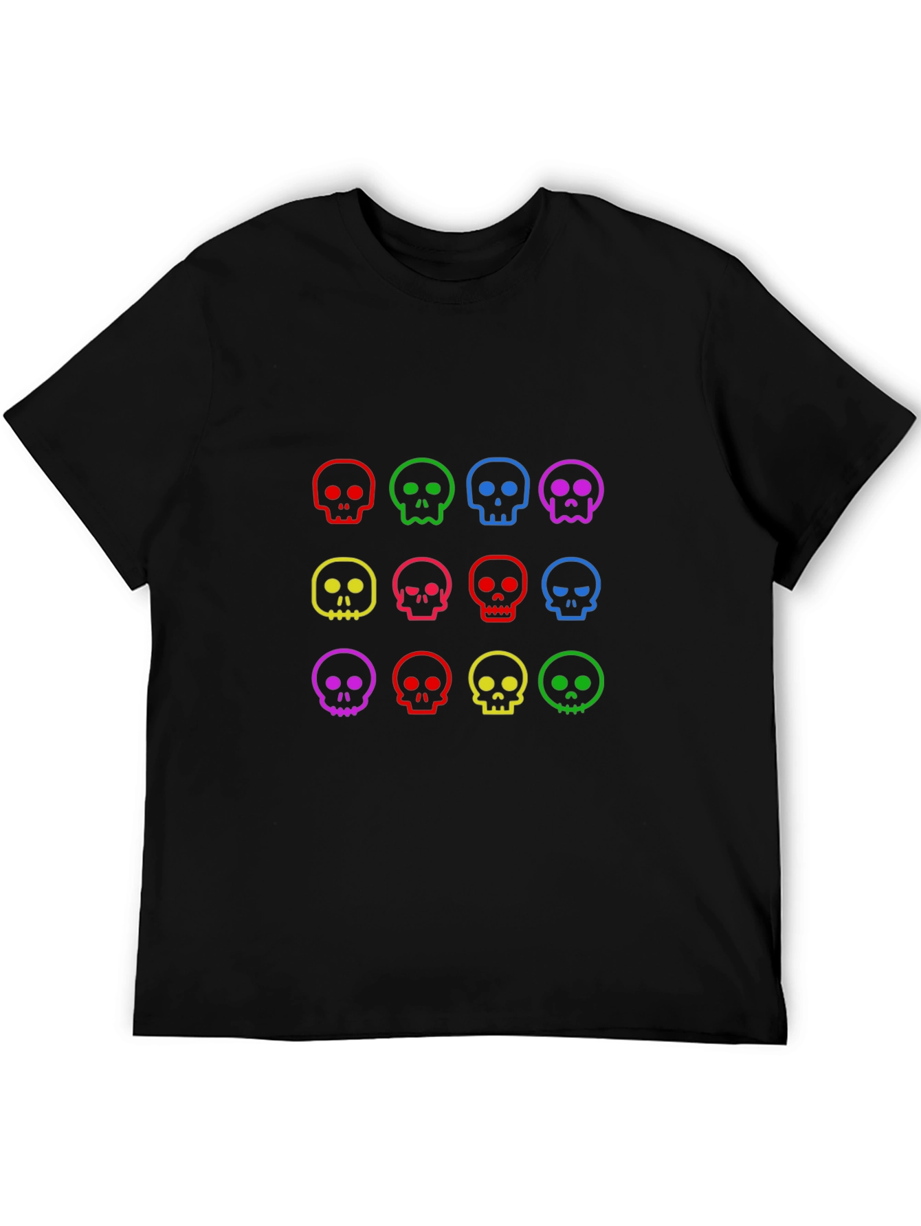 Colorful Skull Graphic Black T-Shirt