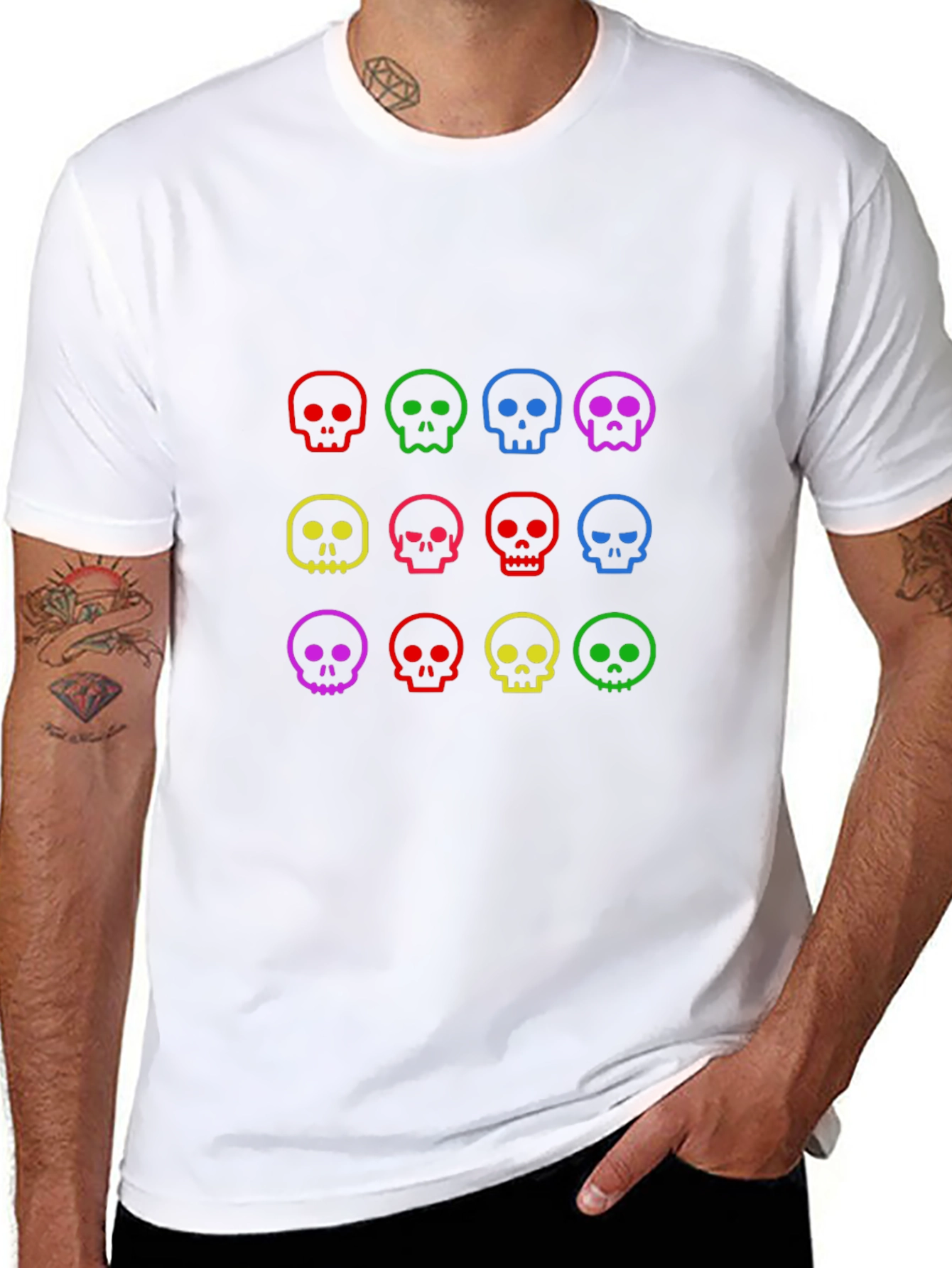 Colorful Skull Graphic Black T-Shirt
