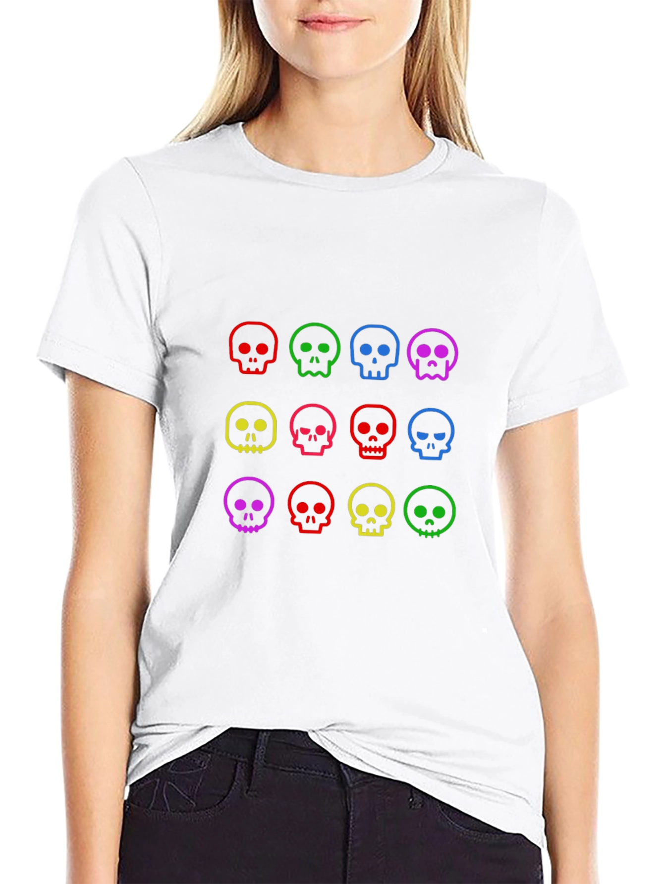 Colorful Skull Graphic Black T-Shirt