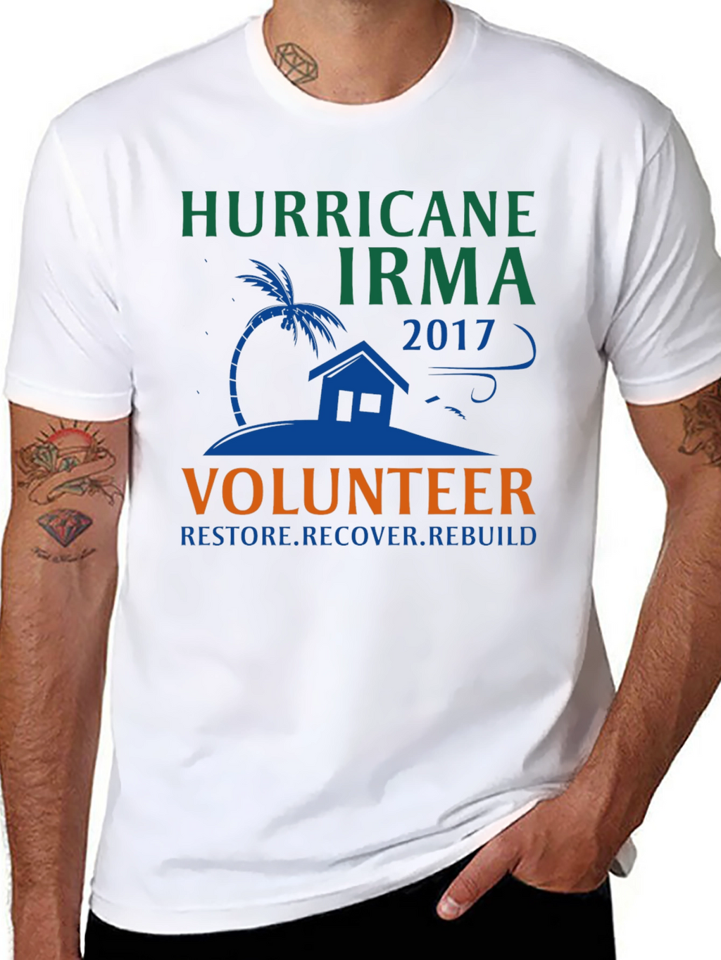 Hurricane Irma Volunteer T-Shirt: Restore Recover Rebuild