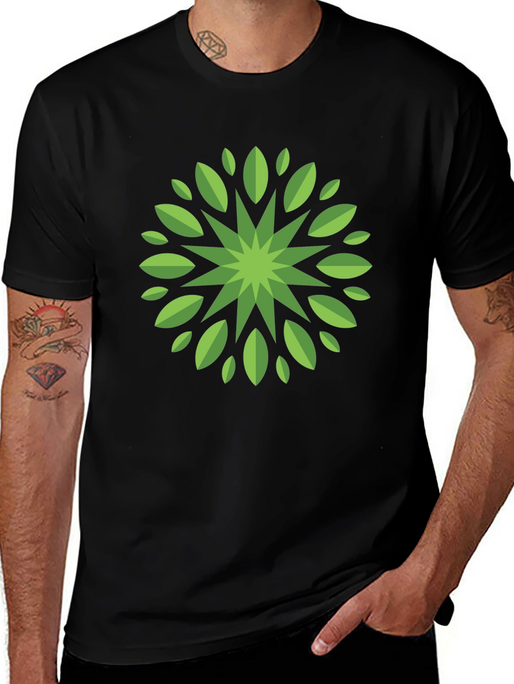 Leaf Mandala Graphic Tee - Stylish Black T-Shirt
