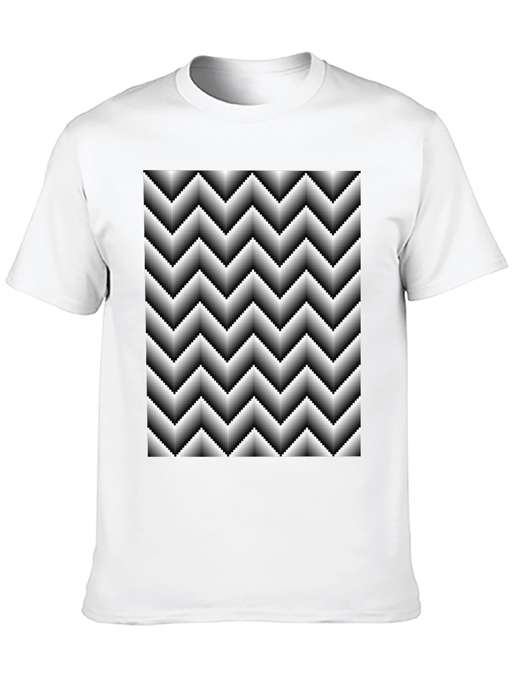 Optical Illusion Zig-Zag Pixelated Pattern Black T-Shirt