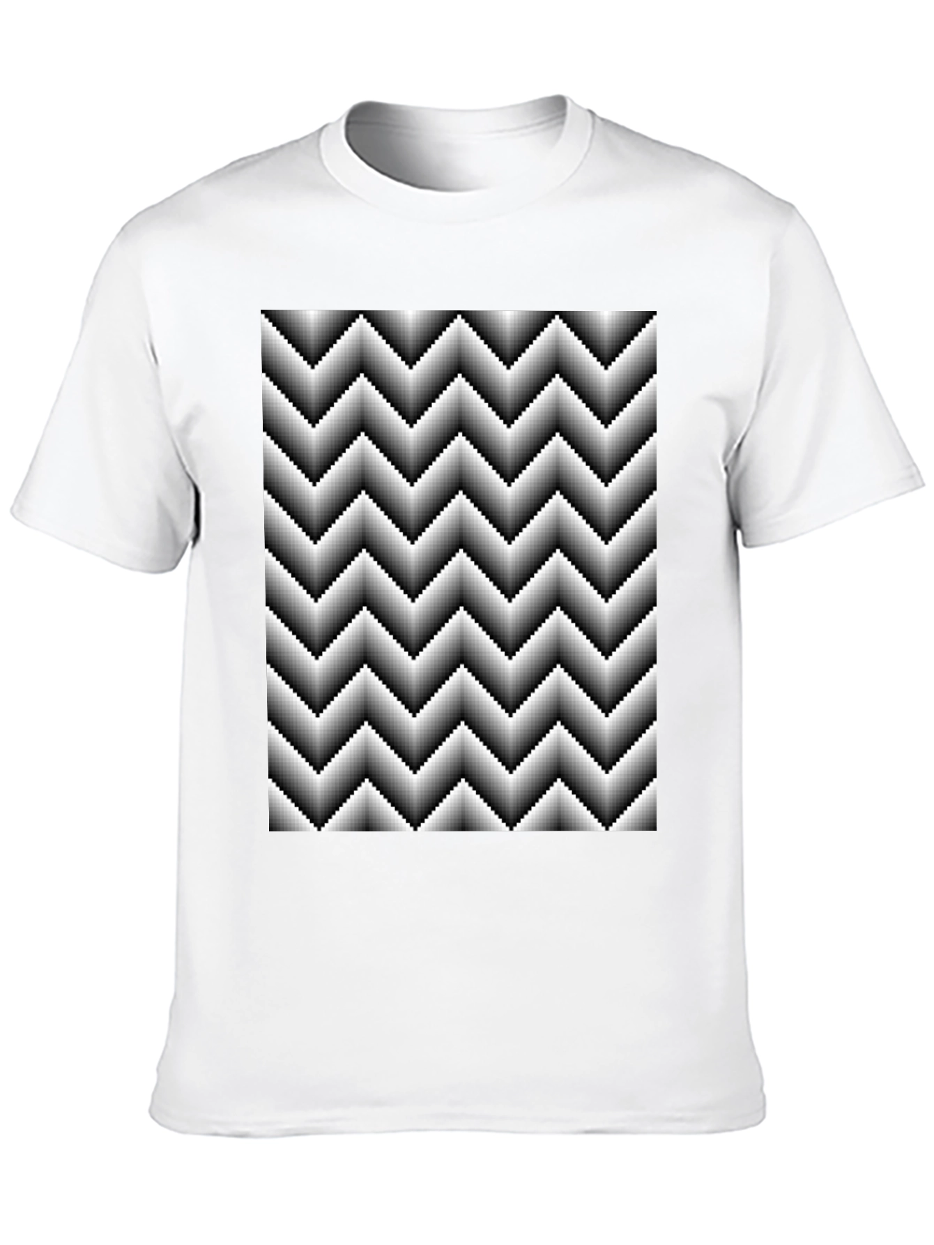 Optical Illusion Zig-Zag Pixelated Pattern Black T-Shirt