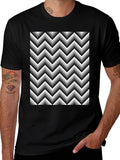 Optical Illusion Zig-Zag Pixelated Pattern Black T-Shirt