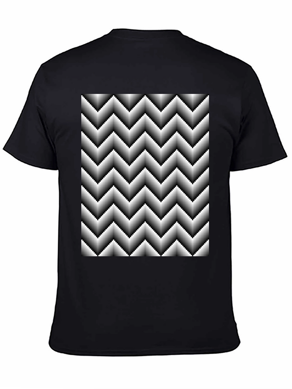 Optical Illusion Zig-Zag Pixelated Pattern Black T-Shirt