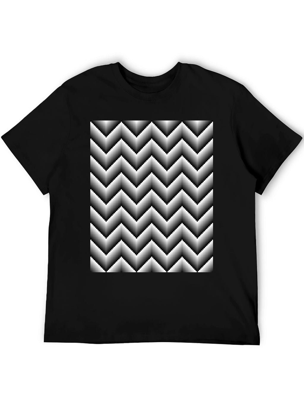 Optical Illusion Zig-Zag Pixelated Pattern Black T-Shirt