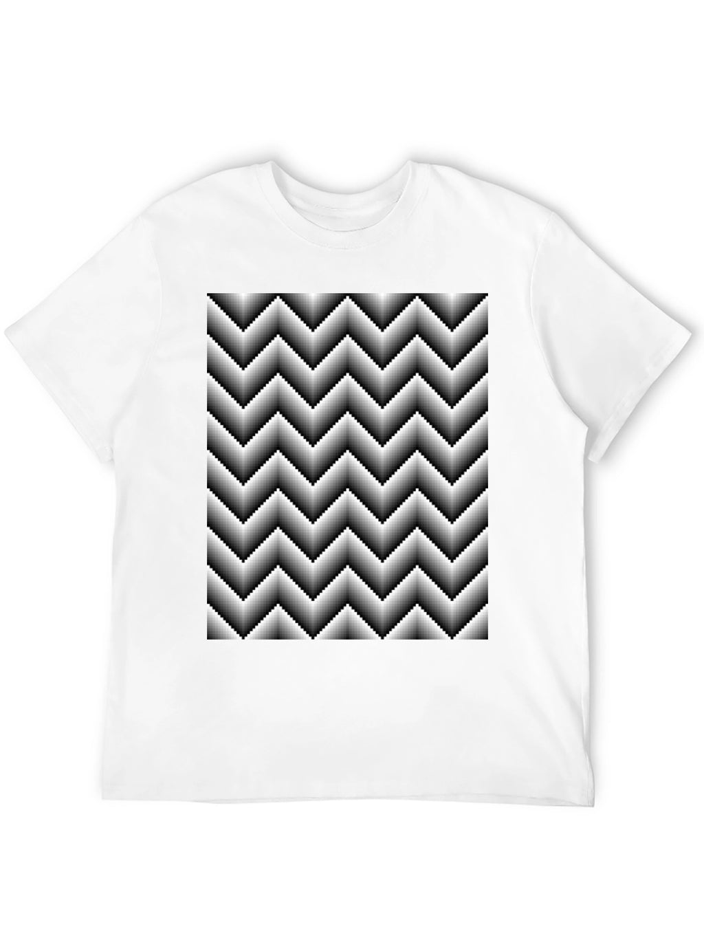 Optical Illusion Zig-Zag Pixelated Pattern Black T-Shirt