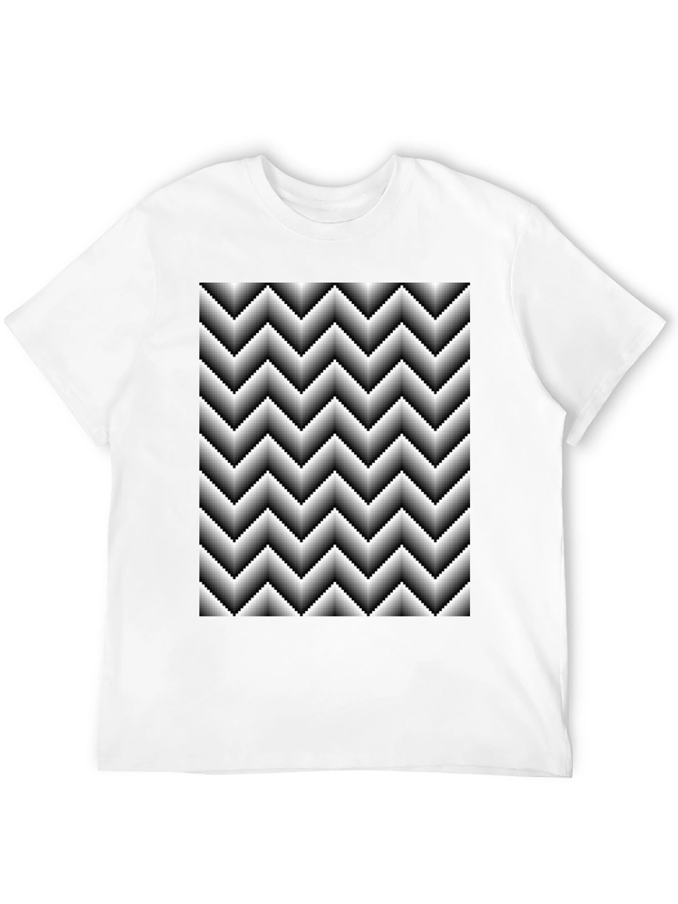 Optical Illusion Zig-Zag Pixelated Pattern Black T-Shirt