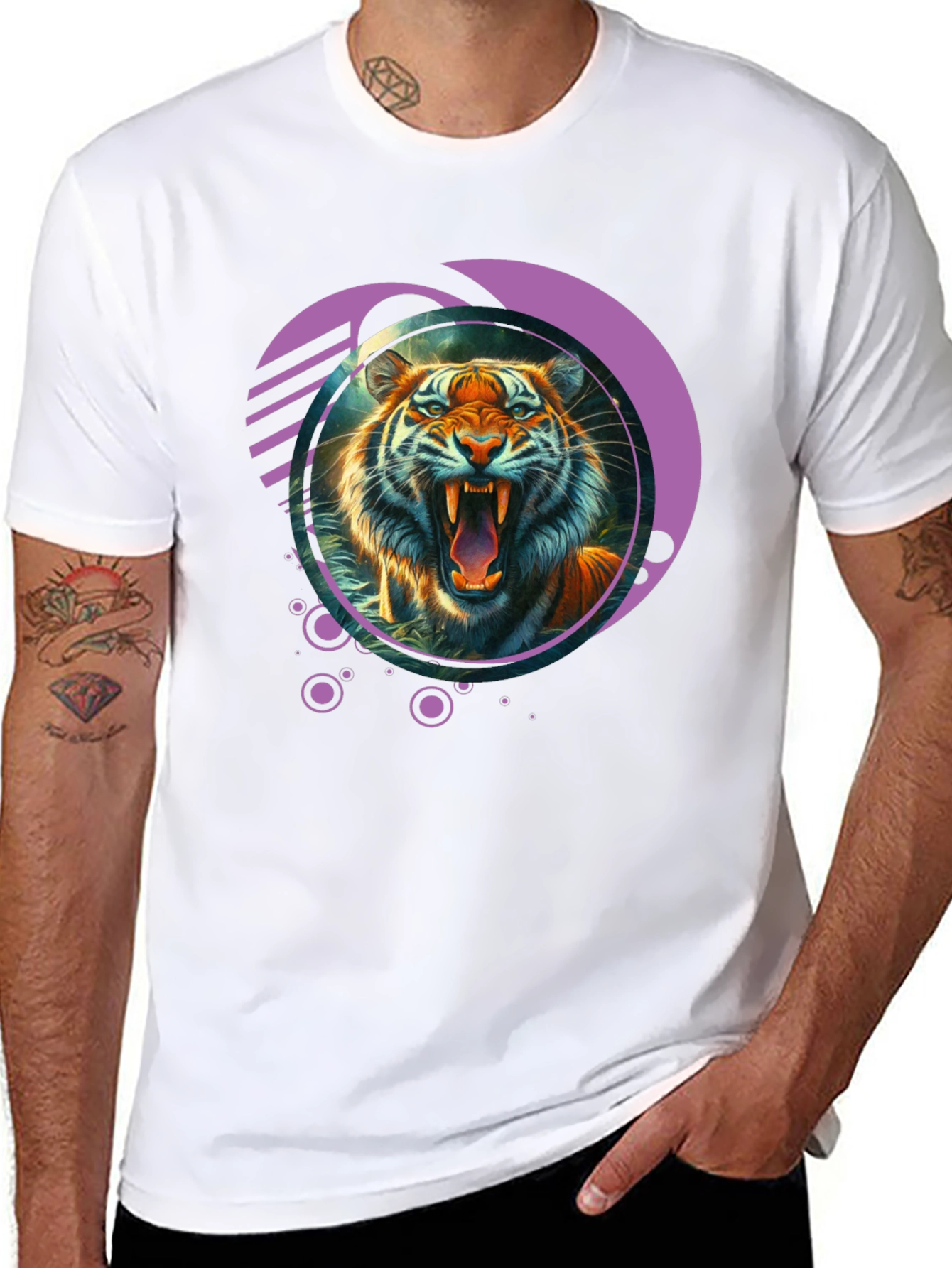 Tiger Graphic Print Crew Neck T-Shirt