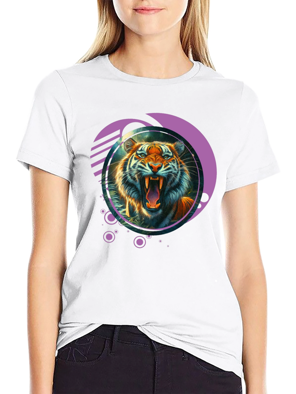 Tiger Graphic Print Crew Neck T-Shirt