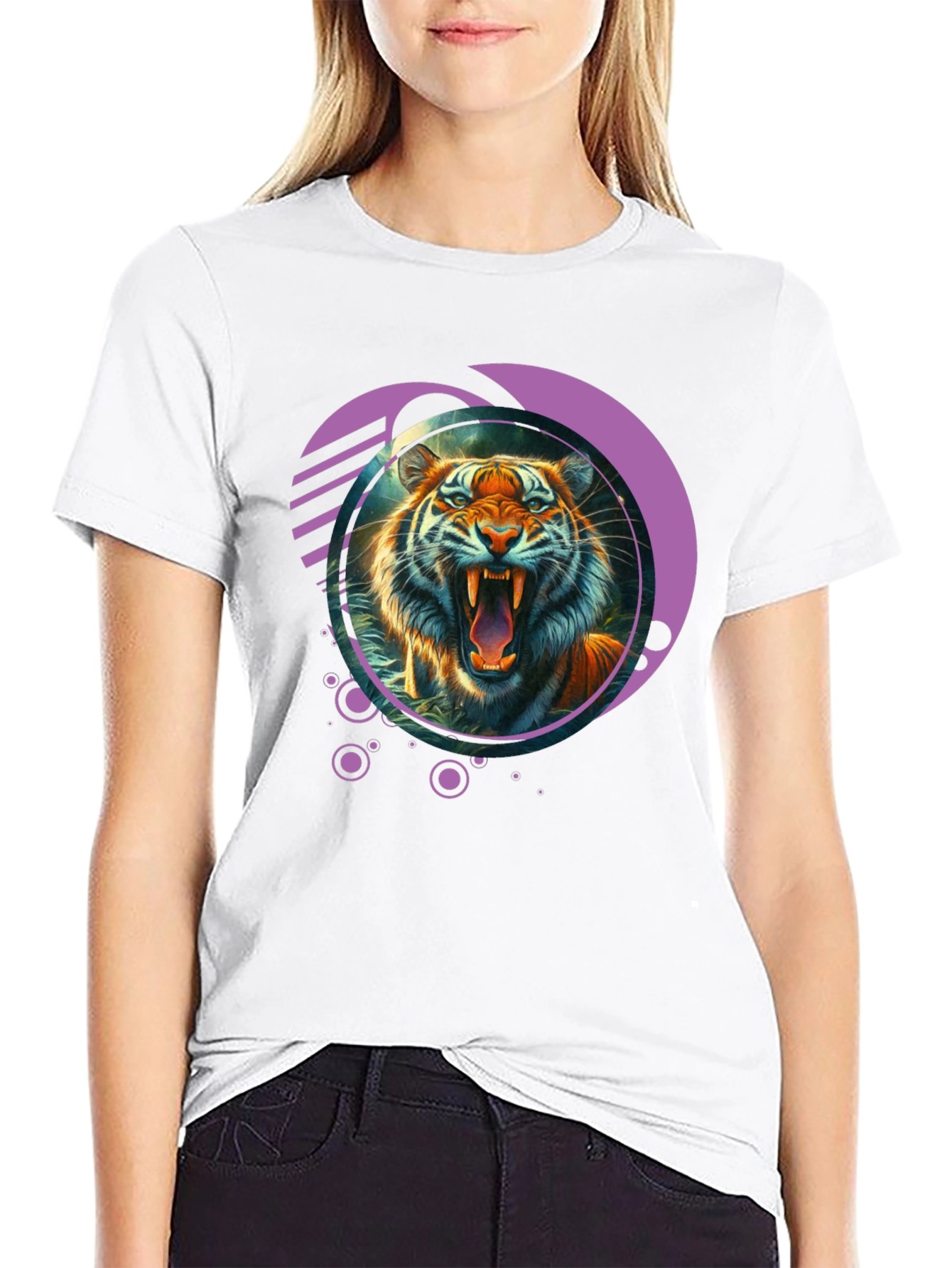 Tiger Graphic Print Crew Neck T-Shirt