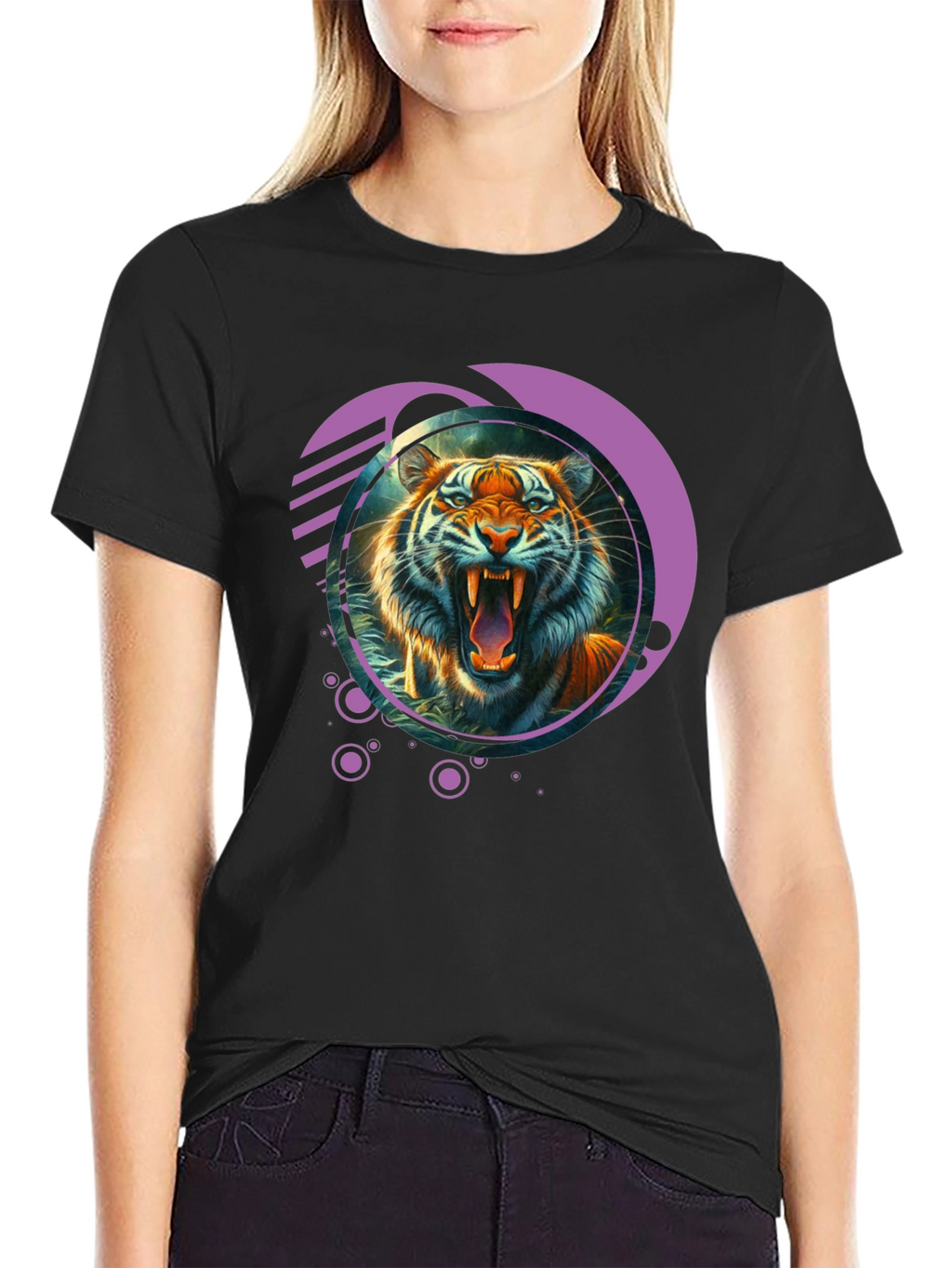 Tiger Graphic Print Crew Neck T-Shirt