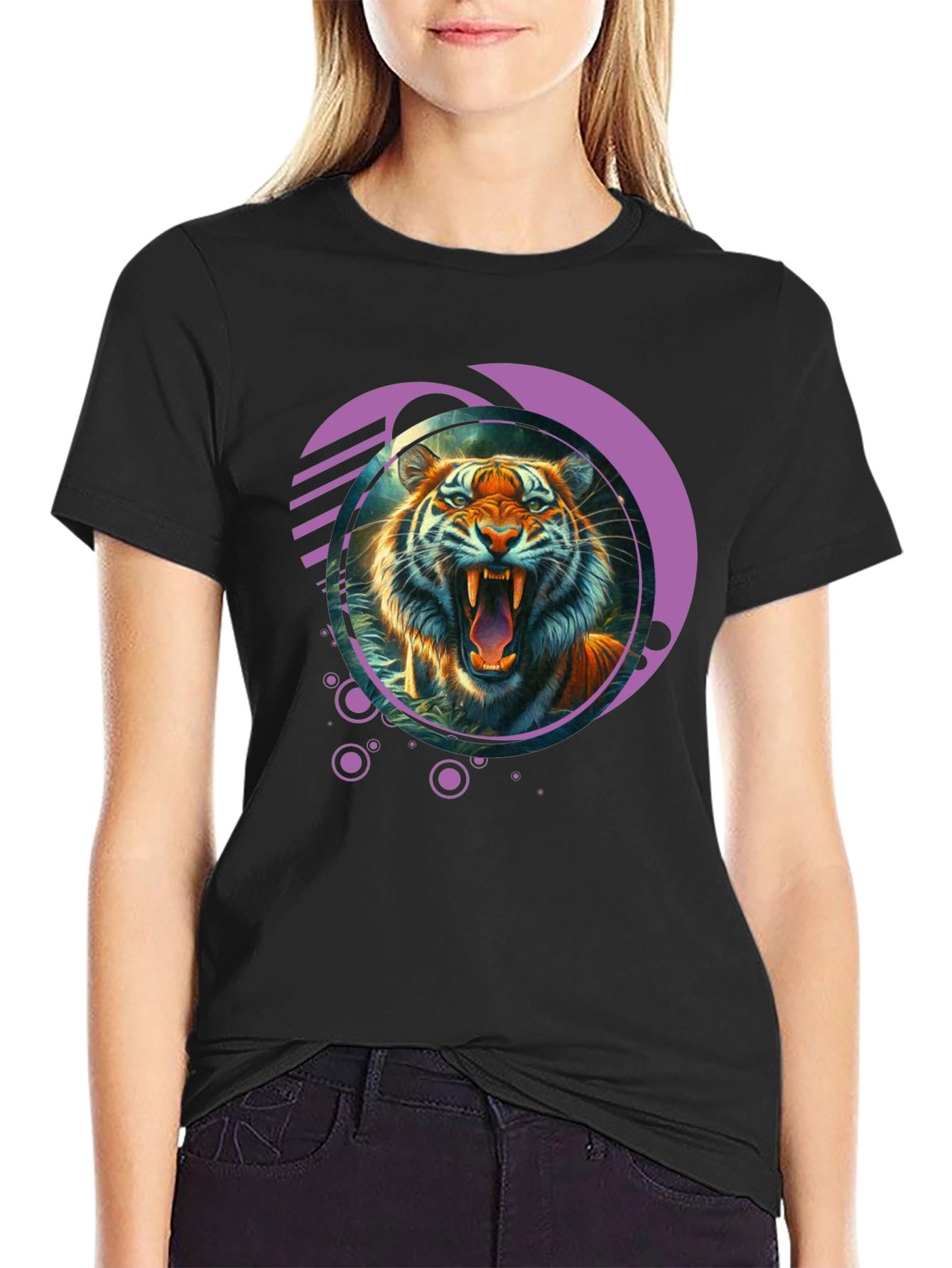 Tiger Graphic Print Crew Neck T-Shirt