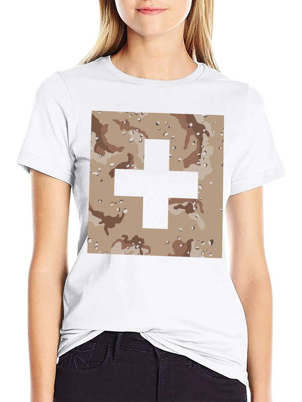 Camo Plus Sign Graphic Tee - Stylish Mens T-Shirt