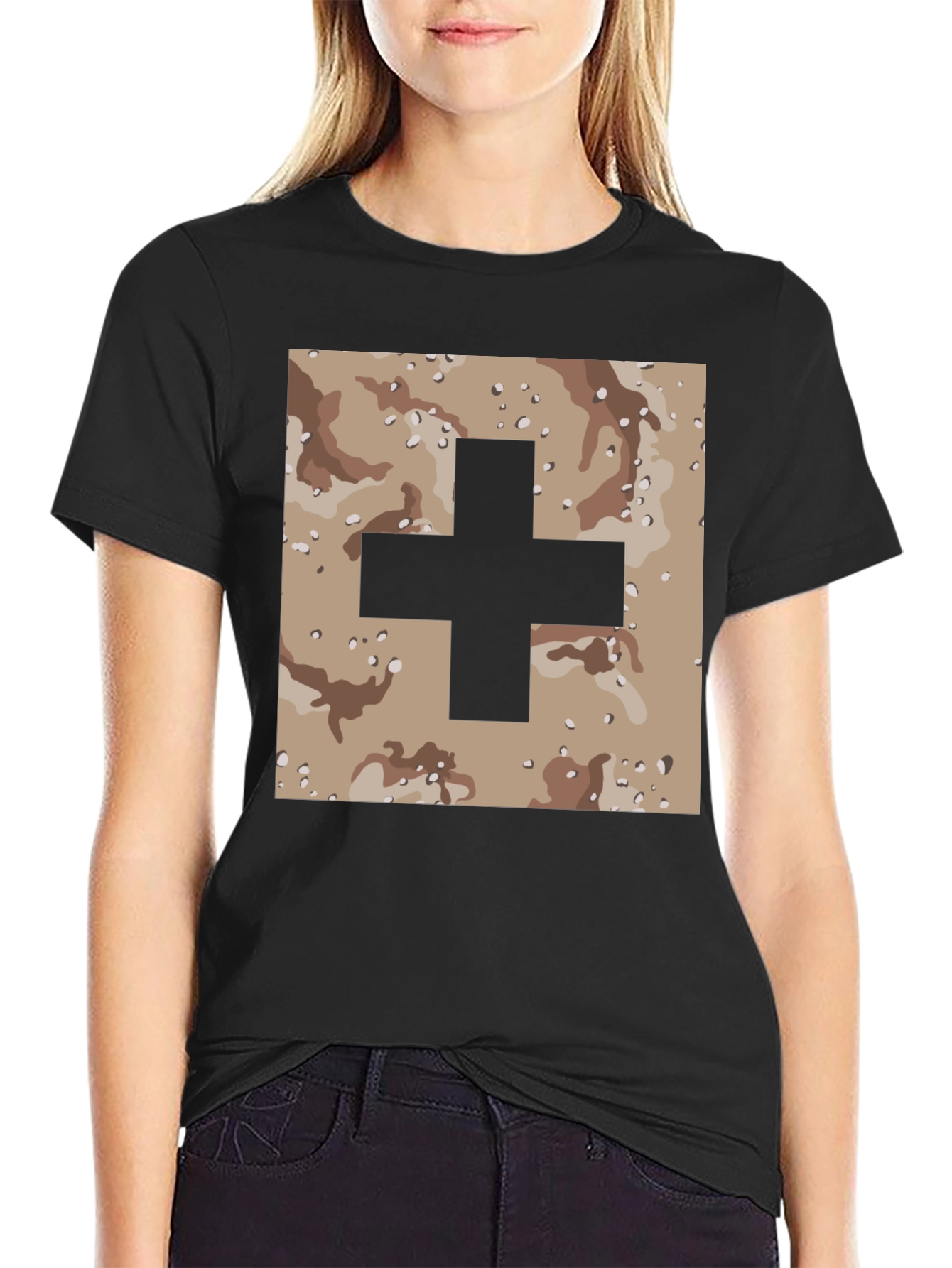 Camo Plus Sign Graphic Tee - Stylish Mens T-Shirt