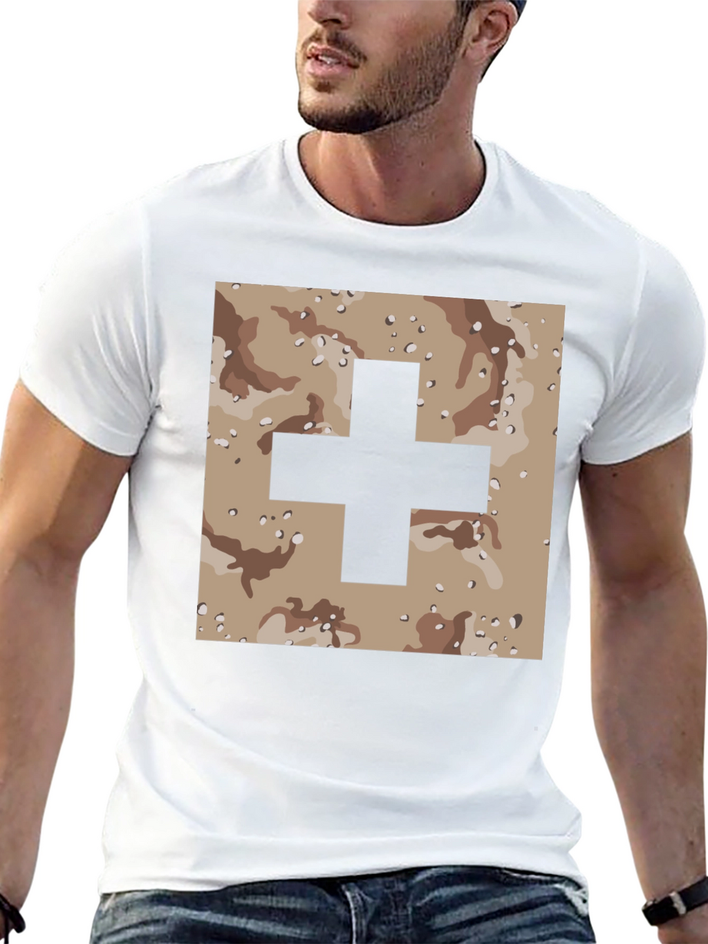 Camo Plus Sign Graphic Tee - Stylish Mens T-Shirt
