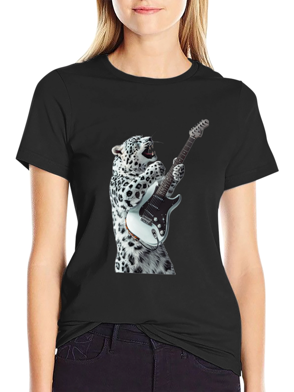 Cool Cat Guitar Player Graphic Tee - Black