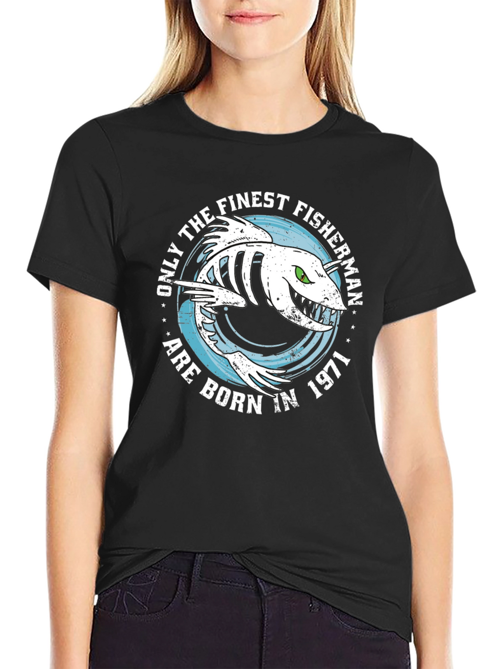Finest Fisherman Born in 1971 Black T-Shirt