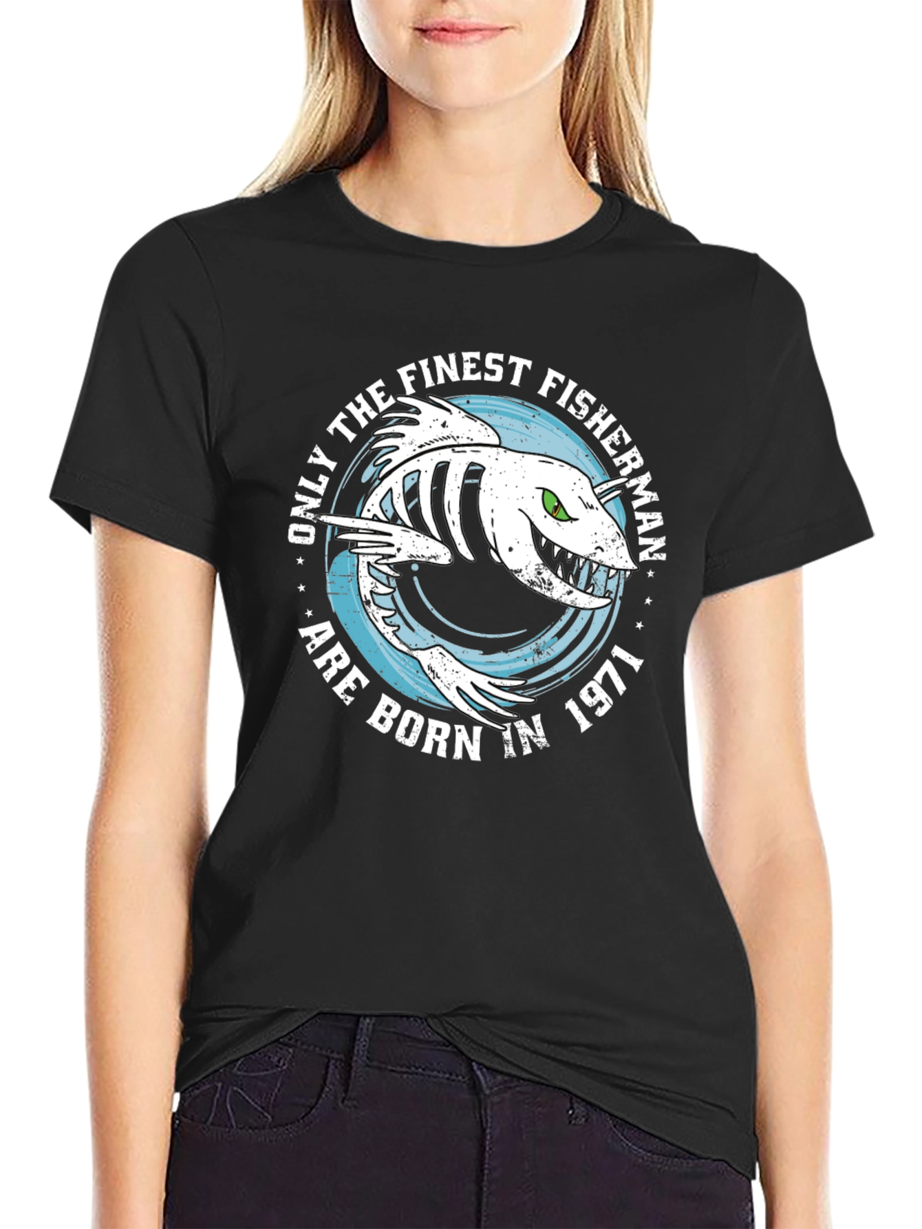 Finest Fisherman Born in 1971 Black T-Shirt