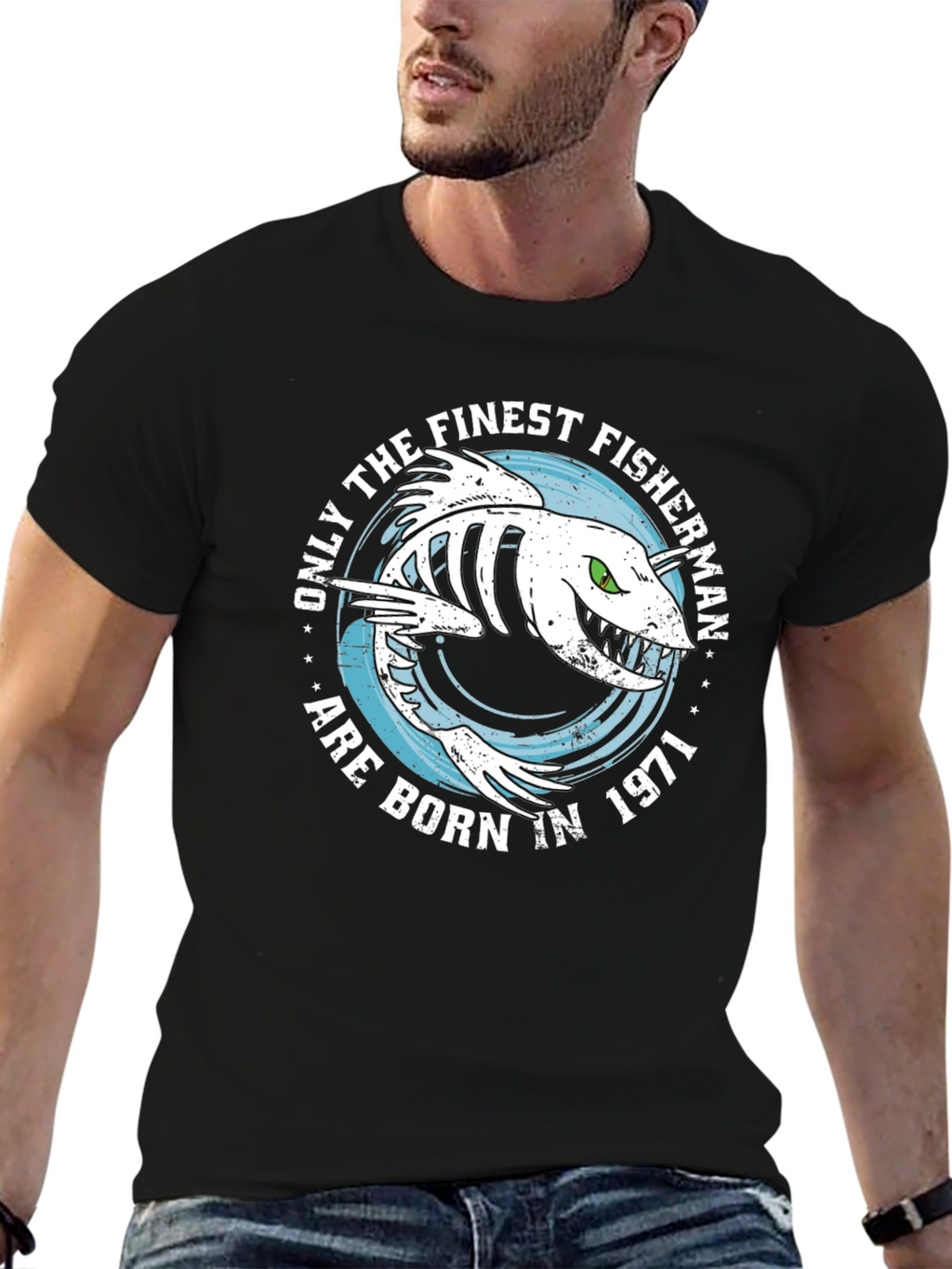 Finest Fisherman Born in 1971 Black T-Shirt