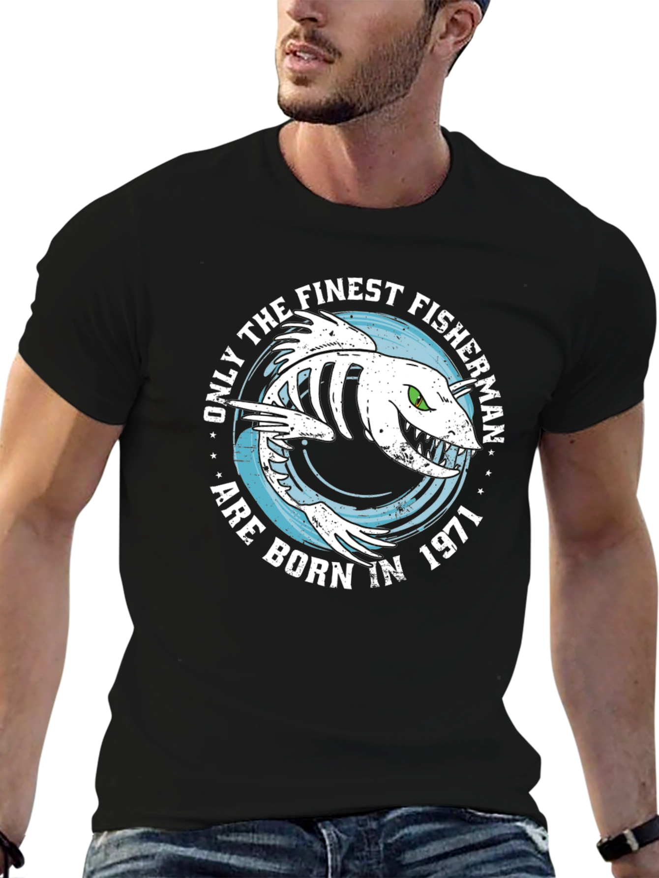 Finest Fisherman Born in 1971 Black T-Shirt