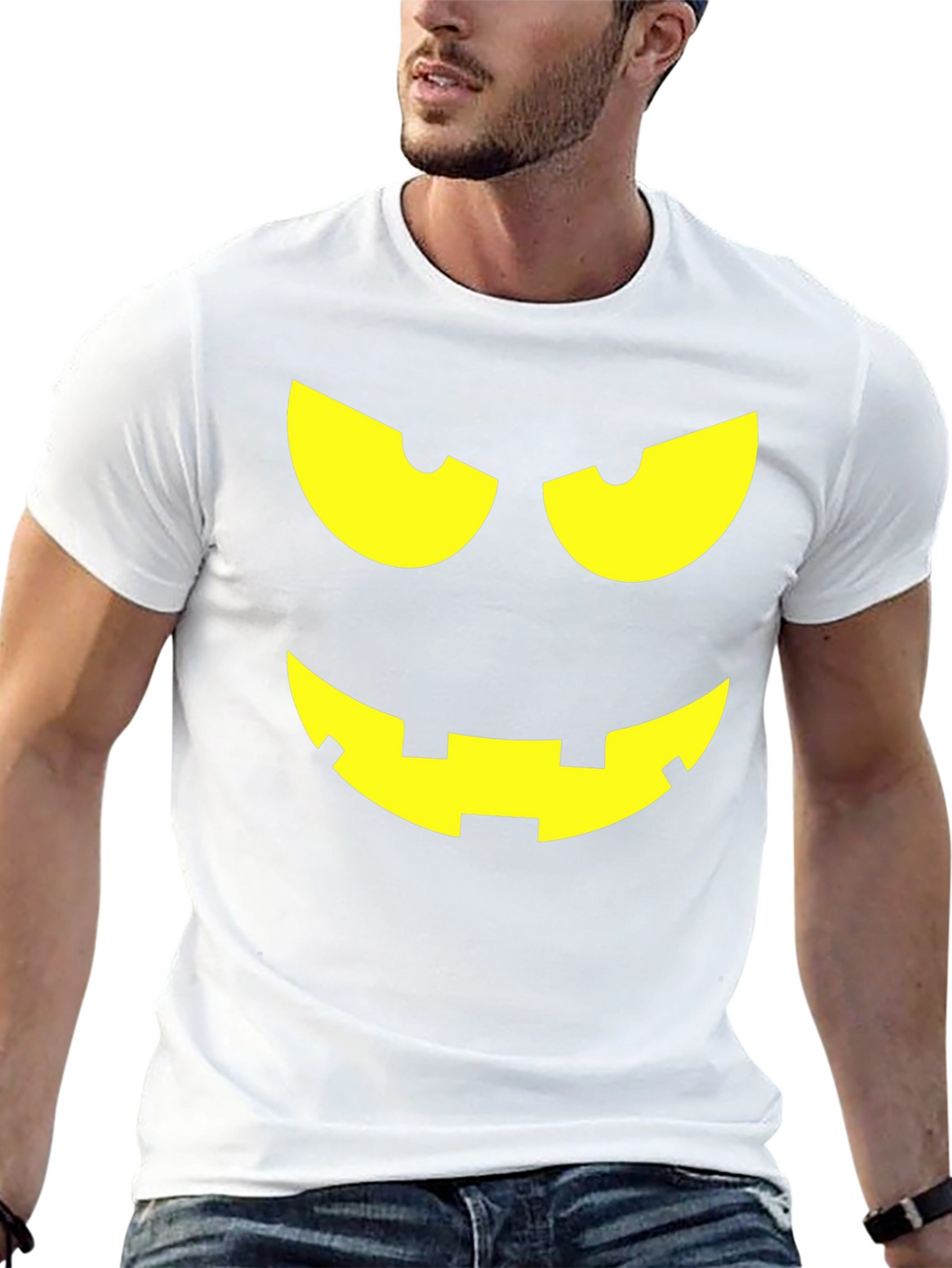 Halloween Pumpkin Face Graphic Tee - Black