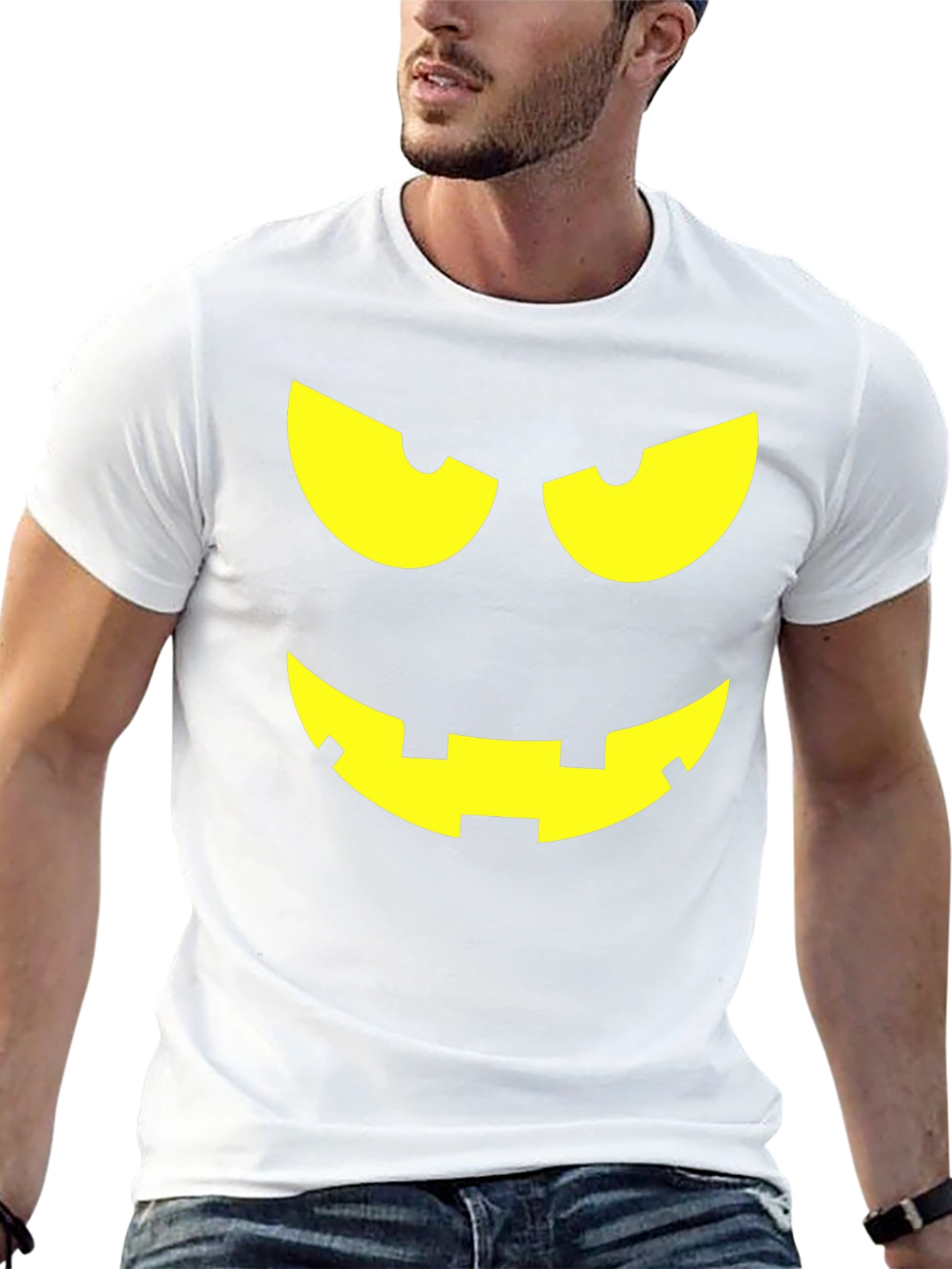 Halloween Pumpkin Face Graphic Tee - Black