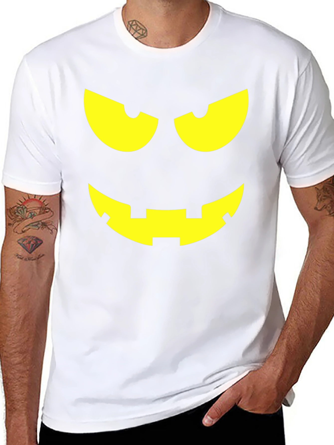 Halloween Pumpkin Face Graphic Tee - Black