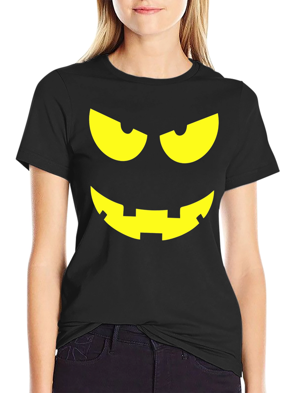 Halloween Pumpkin Face Graphic Tee - Black