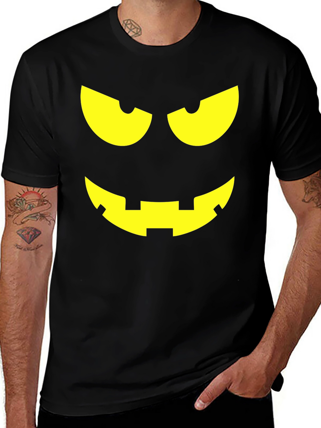 Halloween Pumpkin Face Graphic Tee - Black