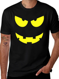 Halloween Pumpkin Face Graphic Tee - Black