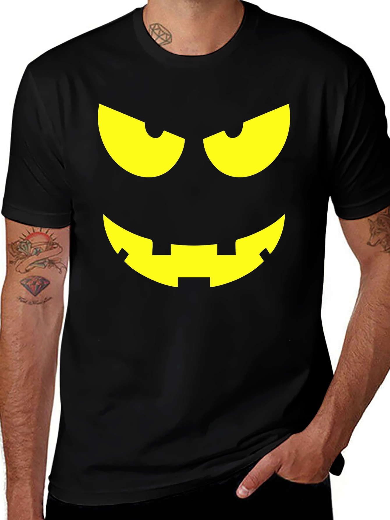 Halloween Pumpkin Face Graphic Tee - Black