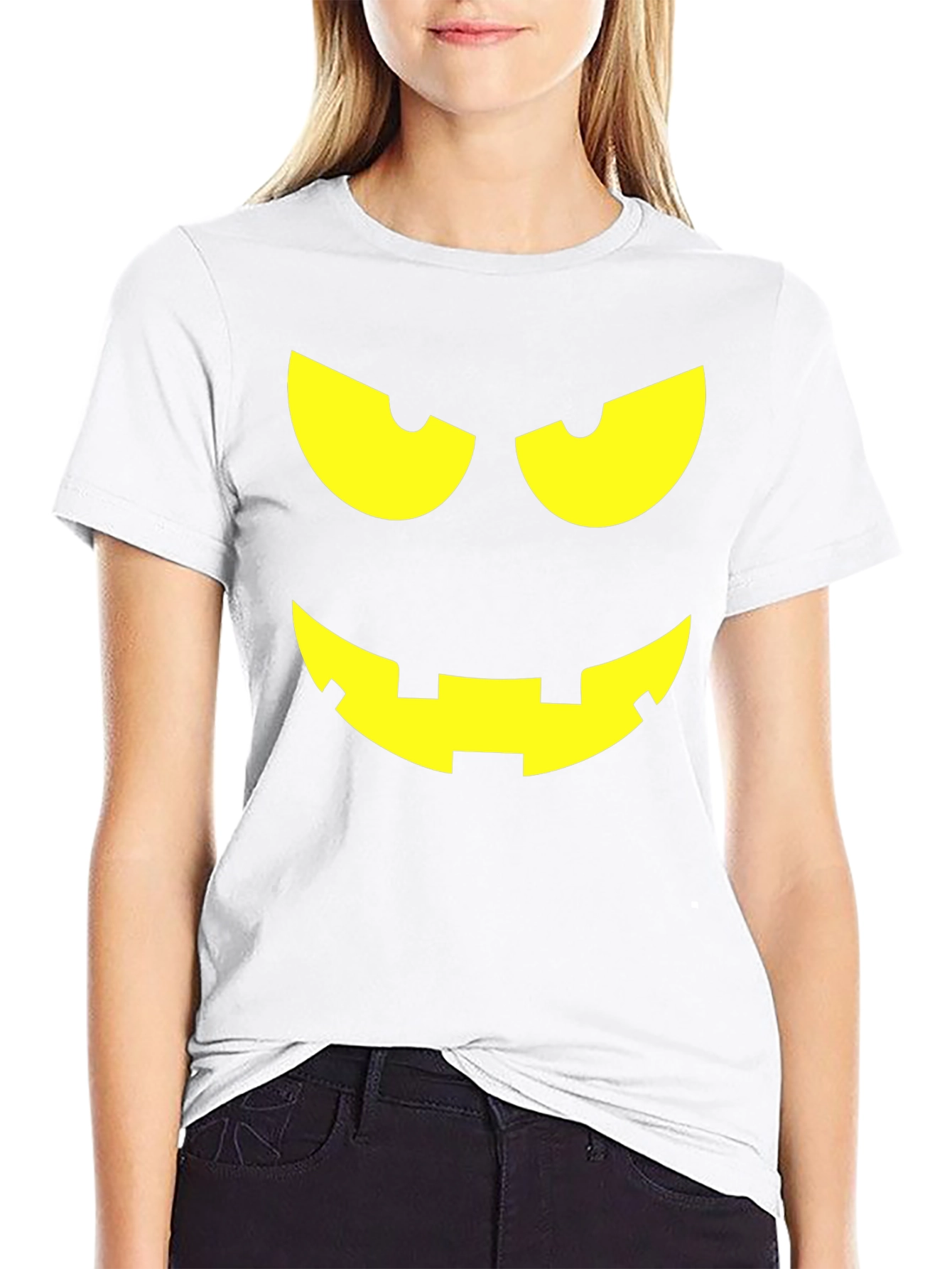 Halloween Pumpkin Face Graphic Tee - Black