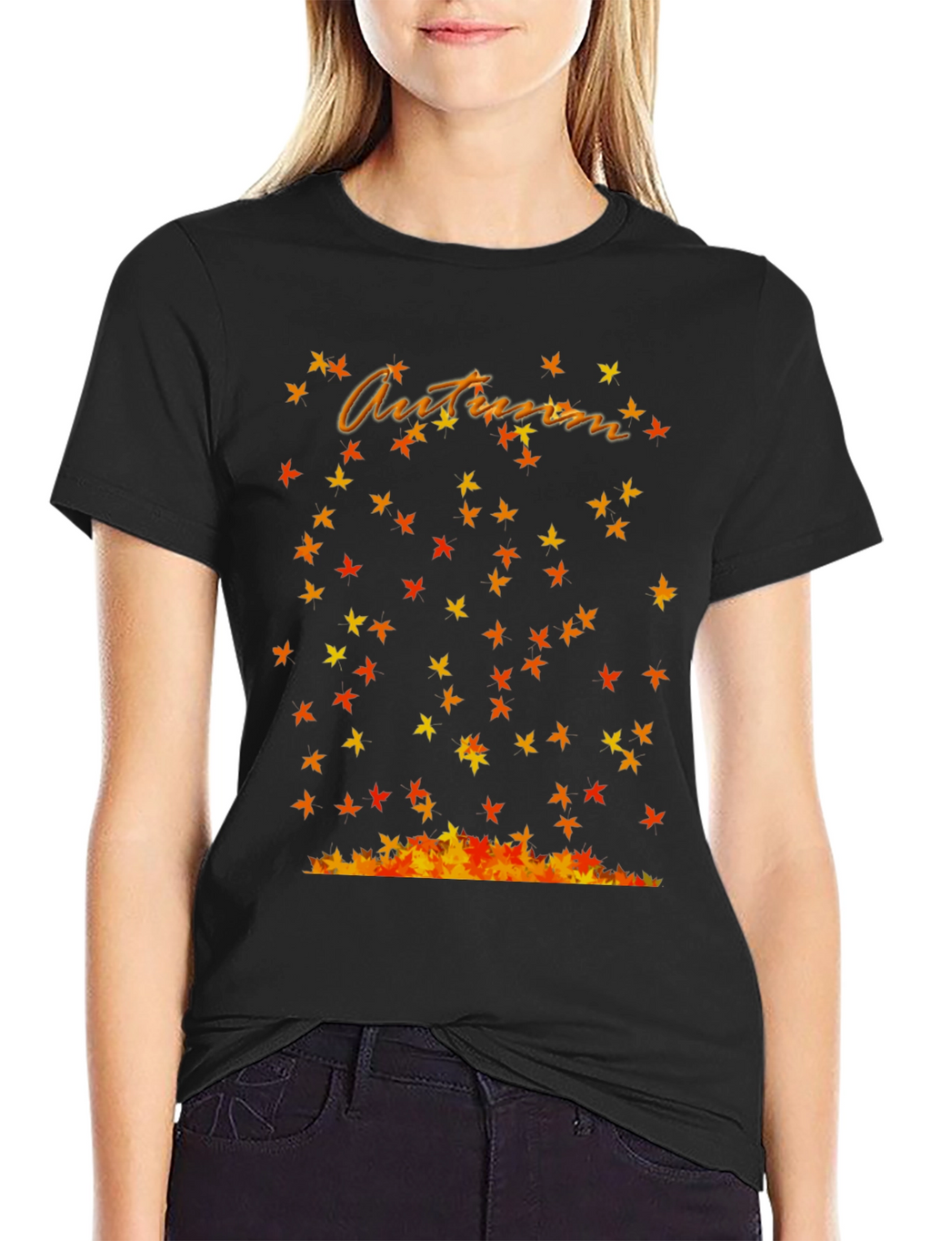Autumn Leaves Graphic Black T-Shirt