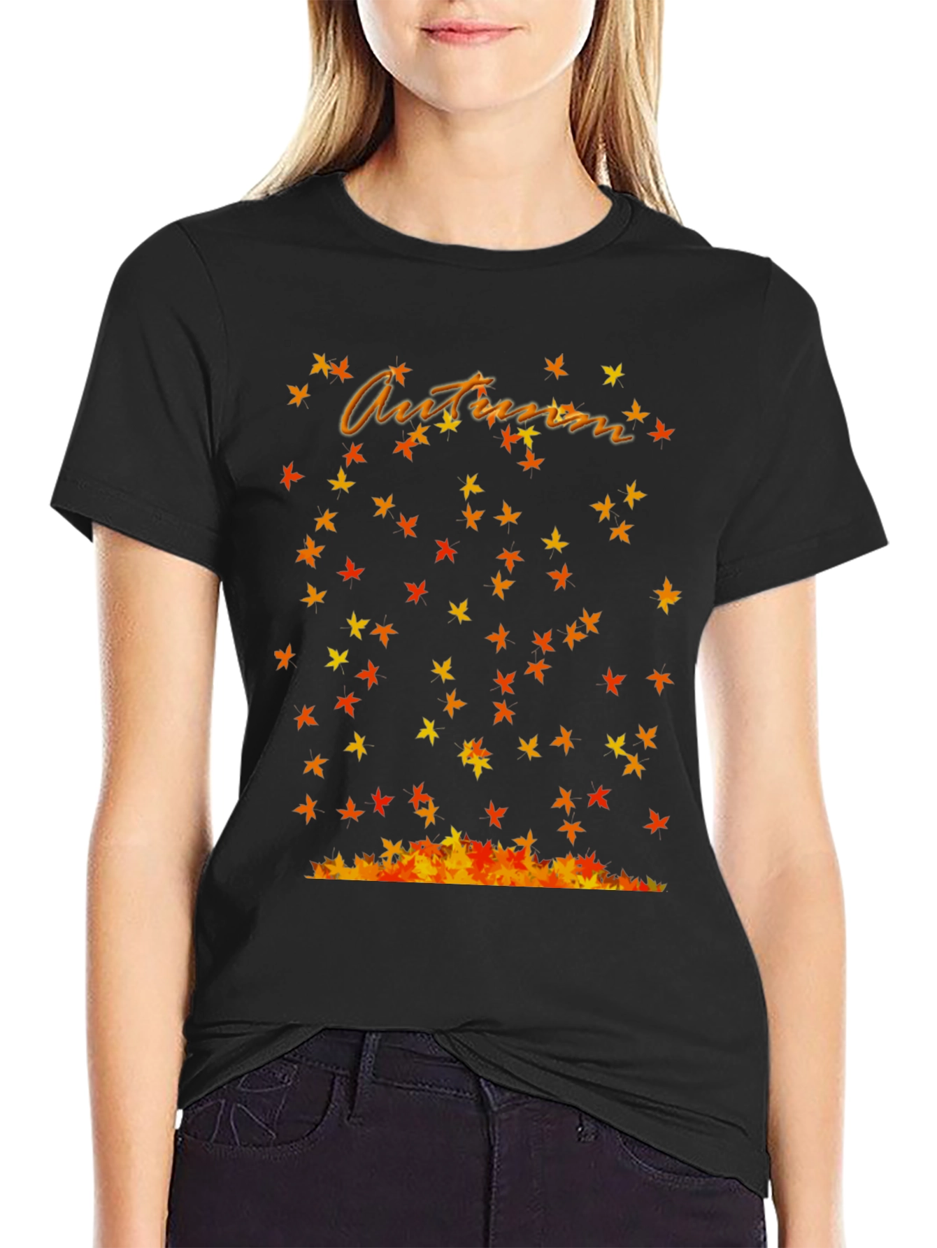 Autumn Leaves Graphic Black T-Shirt
