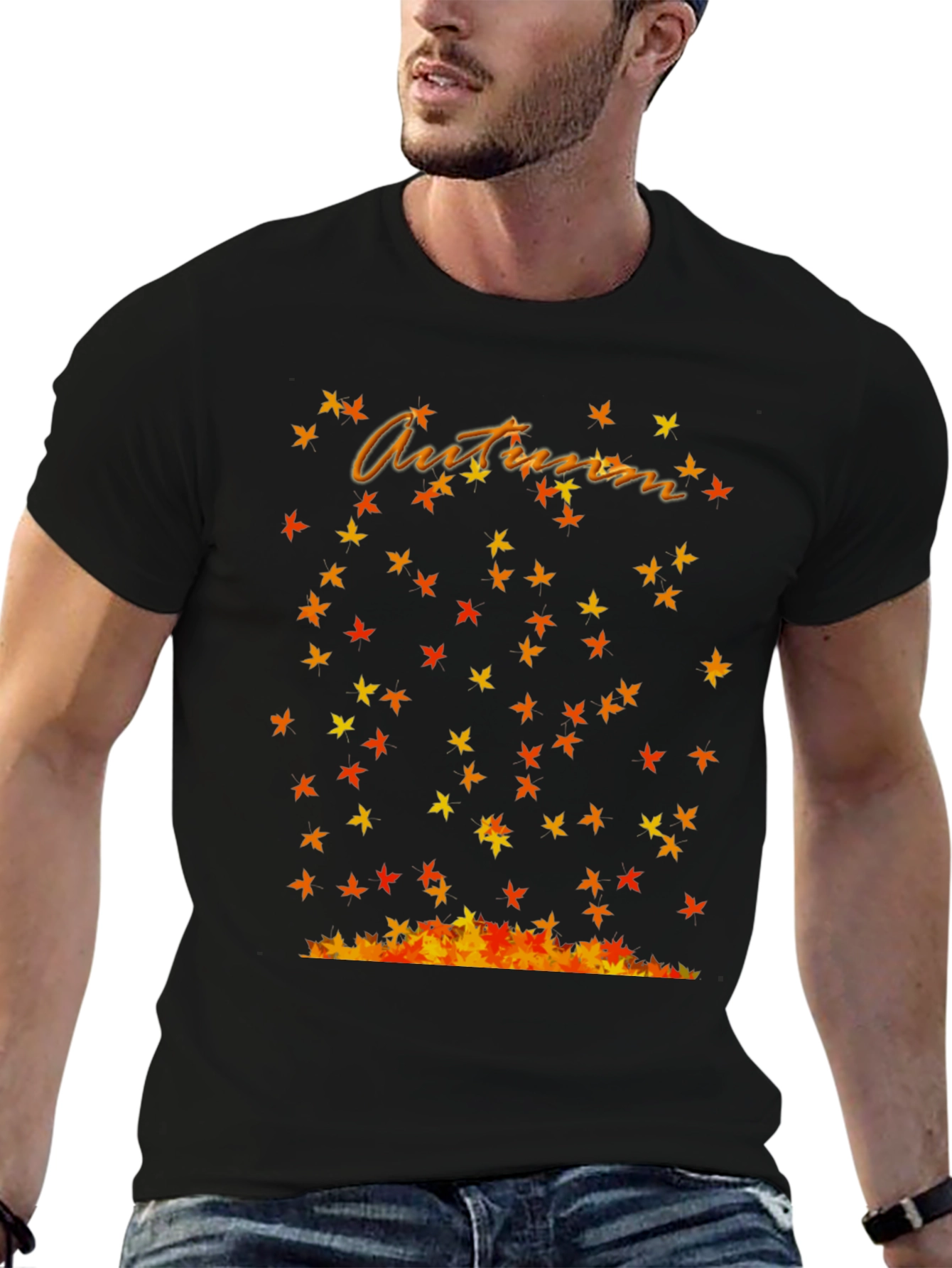 Autumn Leaves Graphic Black T-Shirt