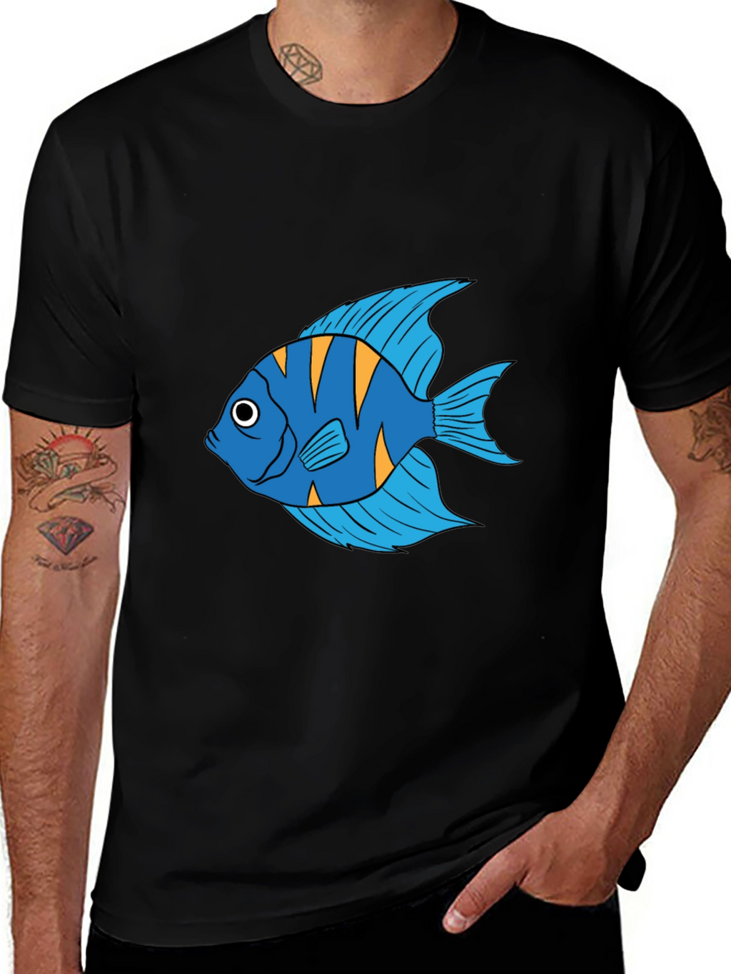 Angelfish Graphic Print Black T-Shirt